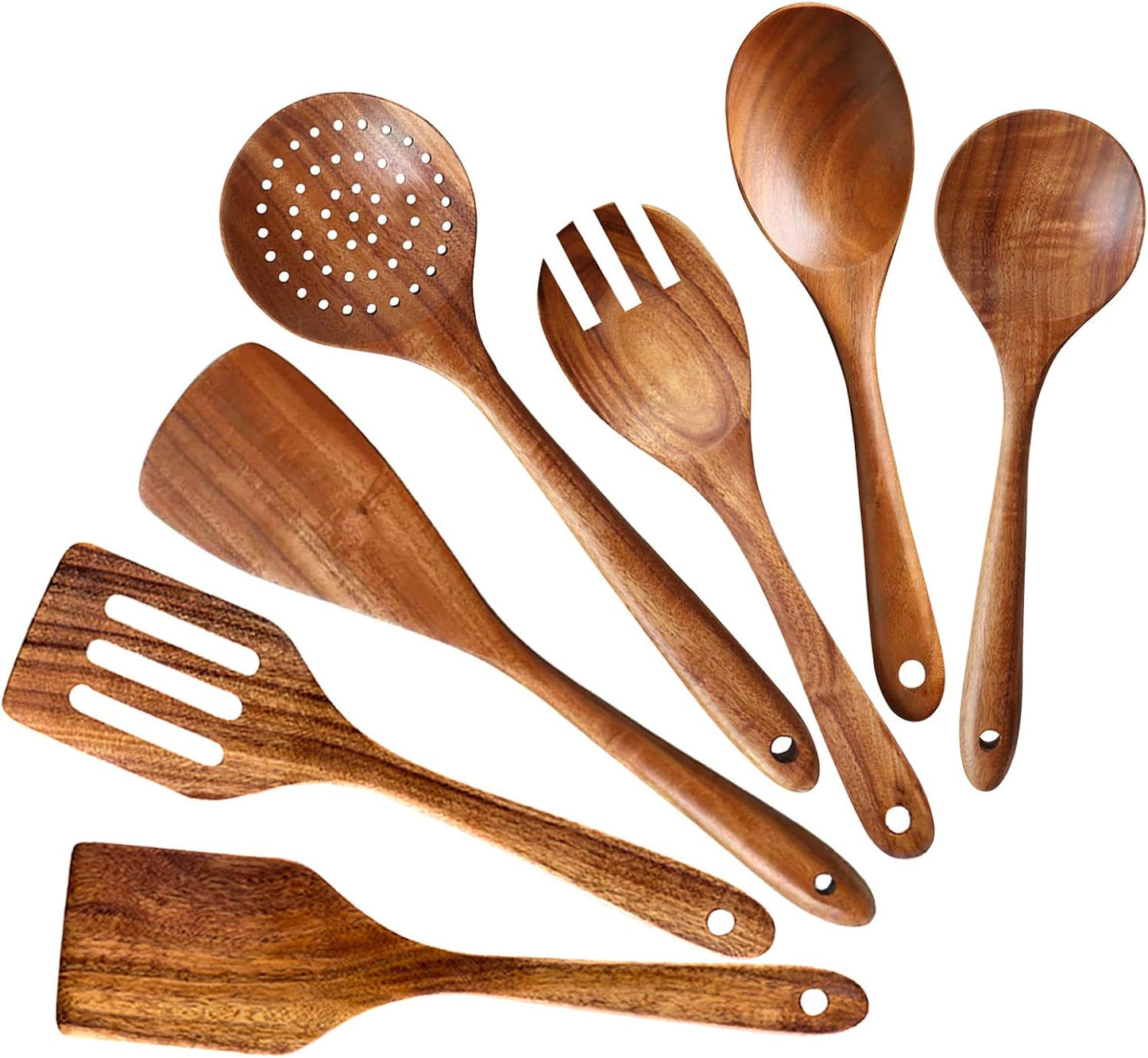 5 Pcs Best Wooden Spoons for Cooking Kitchen Utensils Set Acacia Wood Cooking Spatula Turner Non Toxic Utensil Slotted Serving Spoon Flat Spatulas Set Wooden Utensis Mixing Cooking Spoon Kitchen Tools