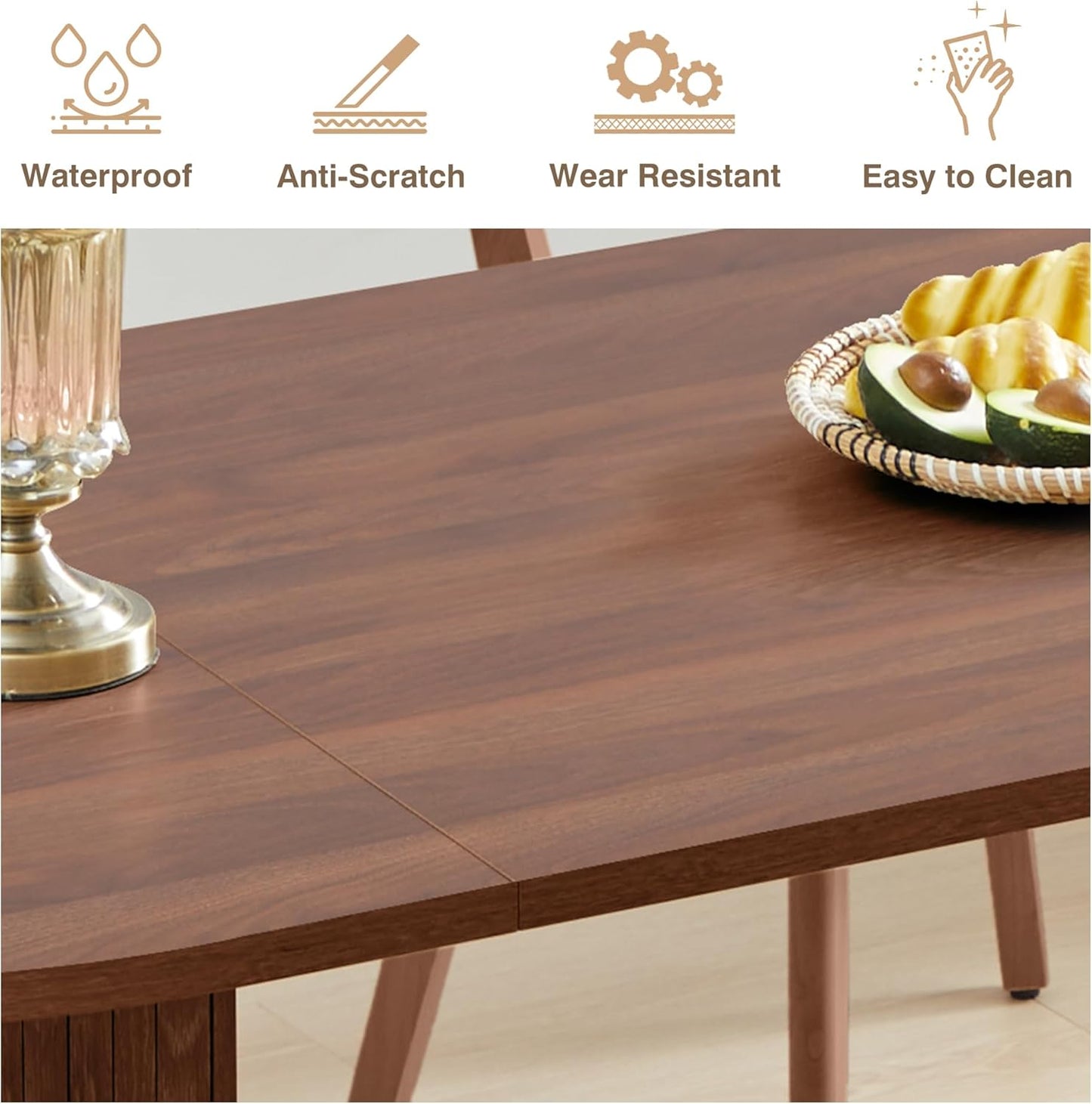 70.8 Inch Dining Table for 4-6 People, Oval Kitchen Table with Semi-Cylindrical Legs Base, Modern Farmhouse round Dinner Tables for Dining Room Kitchen Living Room (Walnut)