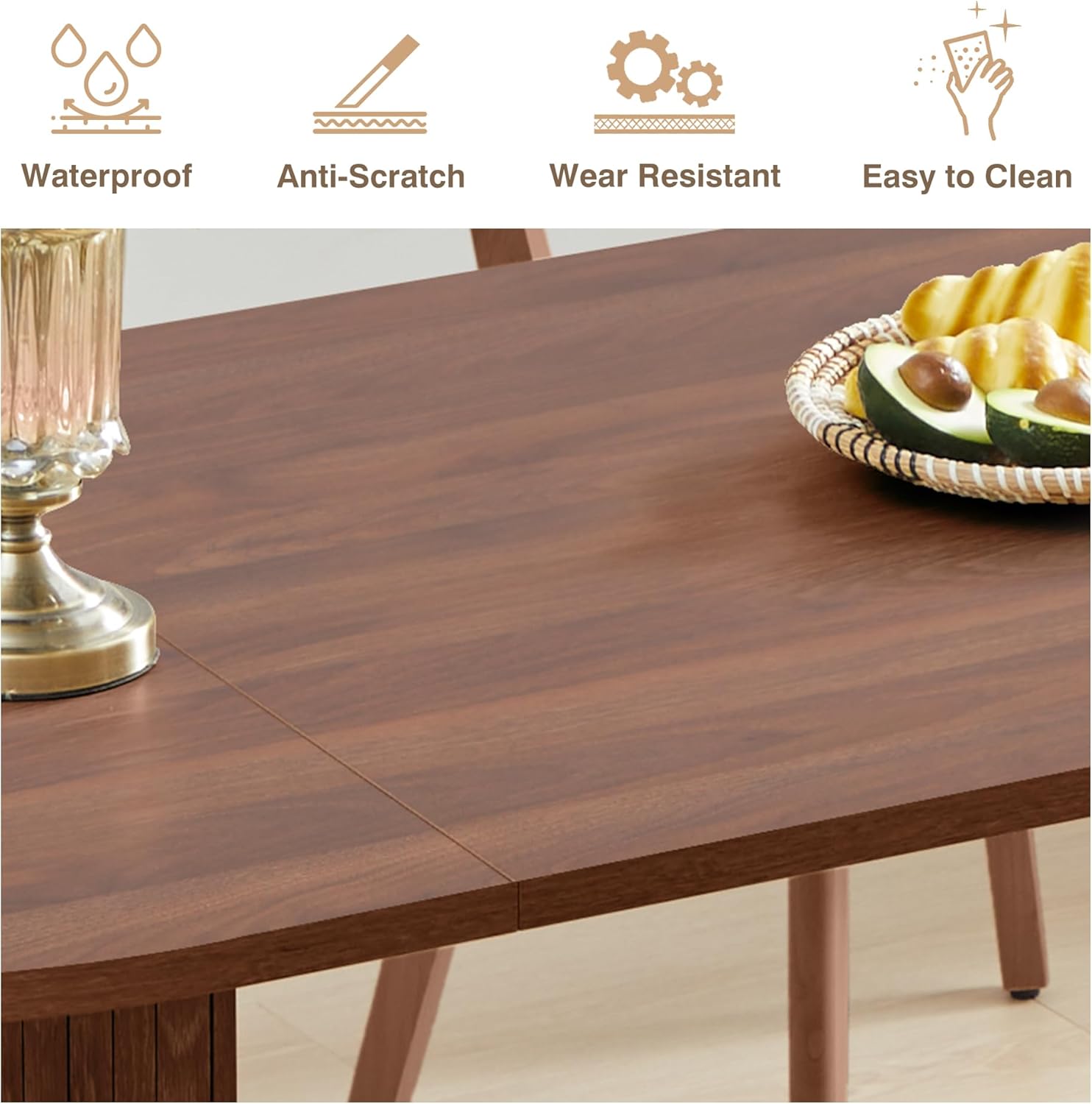 70.8 Inch Dining Table for 4-6 People, Oval Kitchen Table with Semi-Cylindrical Legs Base, Modern Farmhouse round Dinner Tables for Dining Room Kitchen Living Room (Walnut)