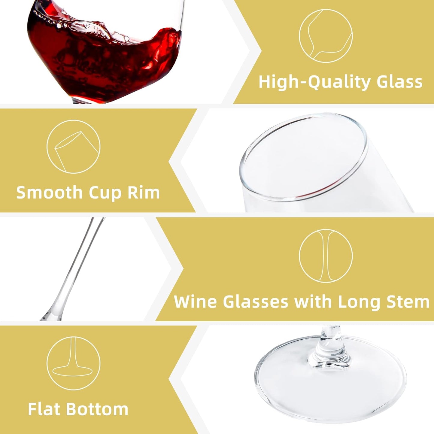 Wine Glasses Set of 8, 12Oz Clear Red/White, Long Stem Wine Glasses for Party, Wedding and Home