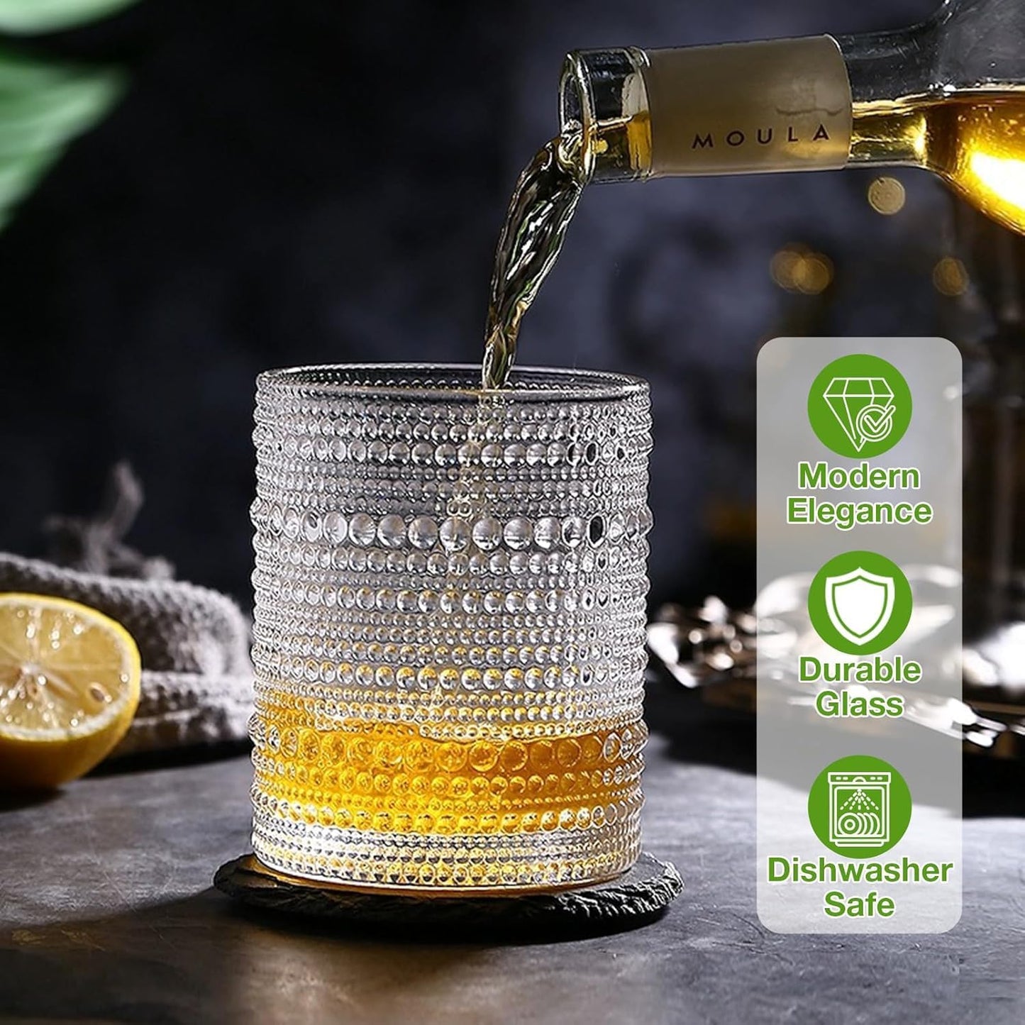 Vintage Hobnail Drinking Glasses Set of 8, 12 Oz Highball Glasses & 10 Oz Cocktail Glasses Set, Kitchen Water Glasses Cup, Bar Tumbler Glassware Set for Beer, Juice, Cocktail, Whiskey, Milk