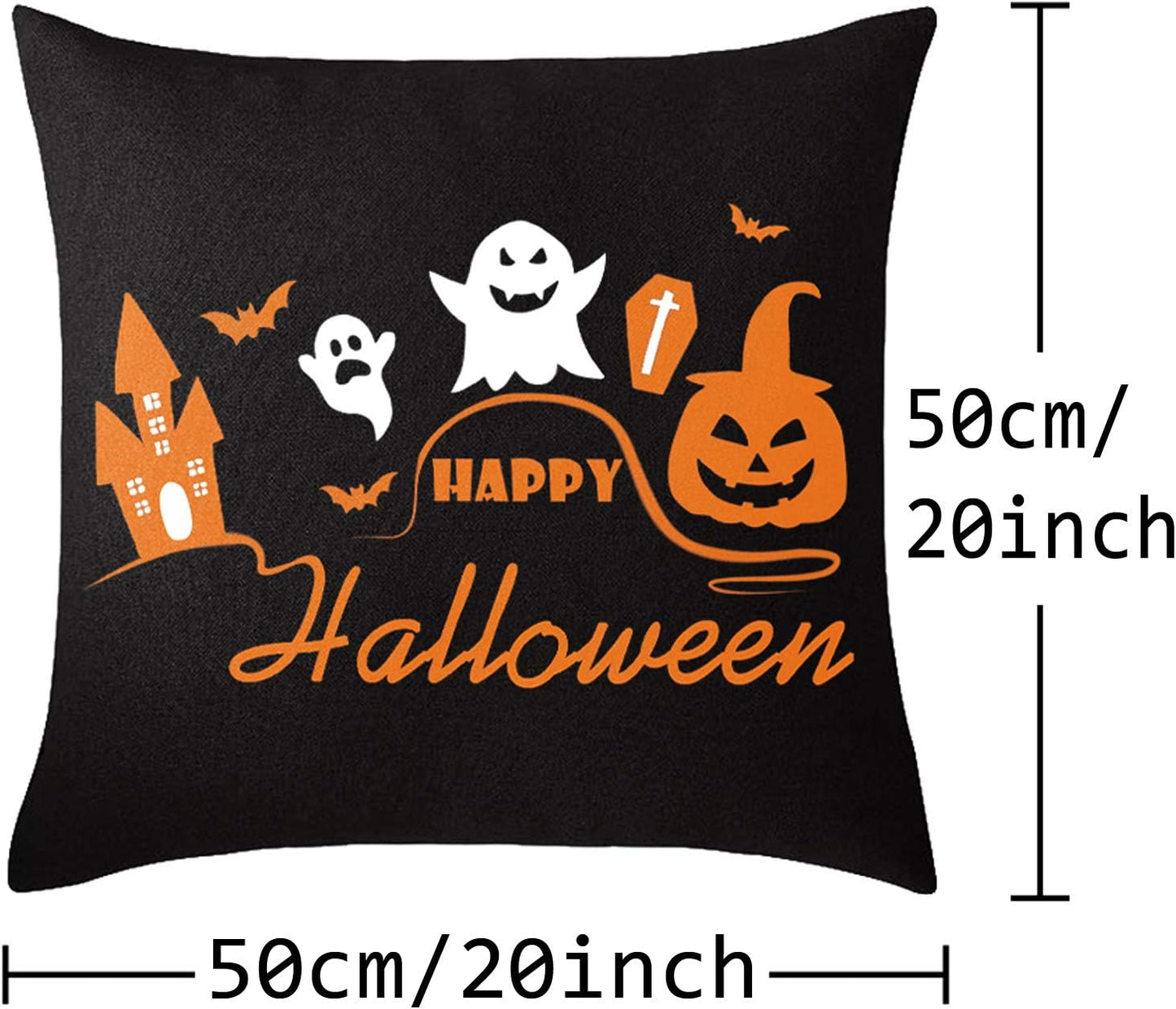 Halloween Pillow Case Large Orange and Black Pillow Cover 20" X 20" Happy Halloween Spider Ghost Pumpkin Linen Sofa Bed Throw Cushion Cover Decoration for Home Office, 4Pcs