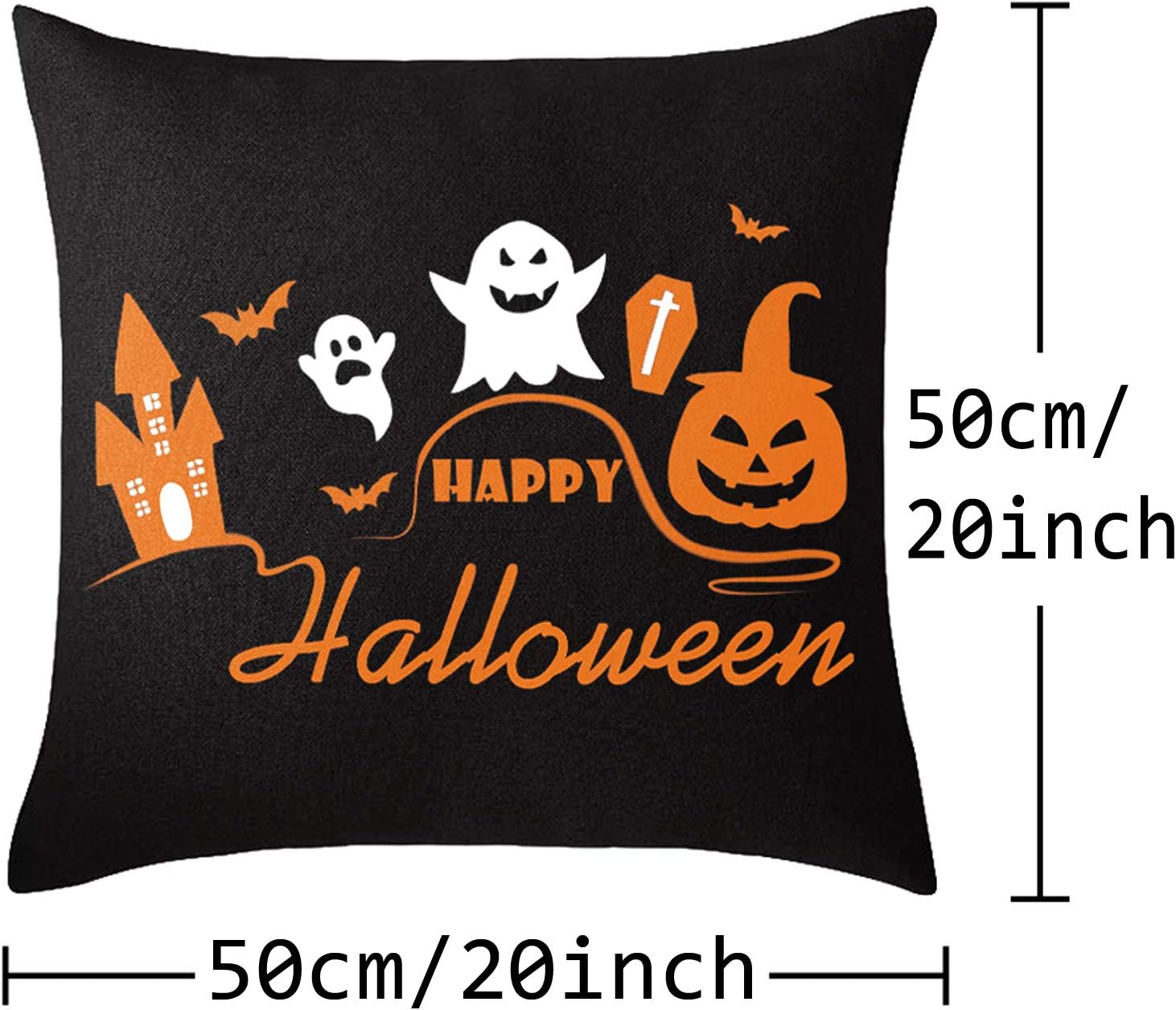 Halloween Pillow Case Large Orange and Black Pillow Cover 20" X 20" Happy Halloween Spider Ghost Pumpkin Linen Sofa Bed Throw Cushion Cover Decoration for Home Office, 4Pcs