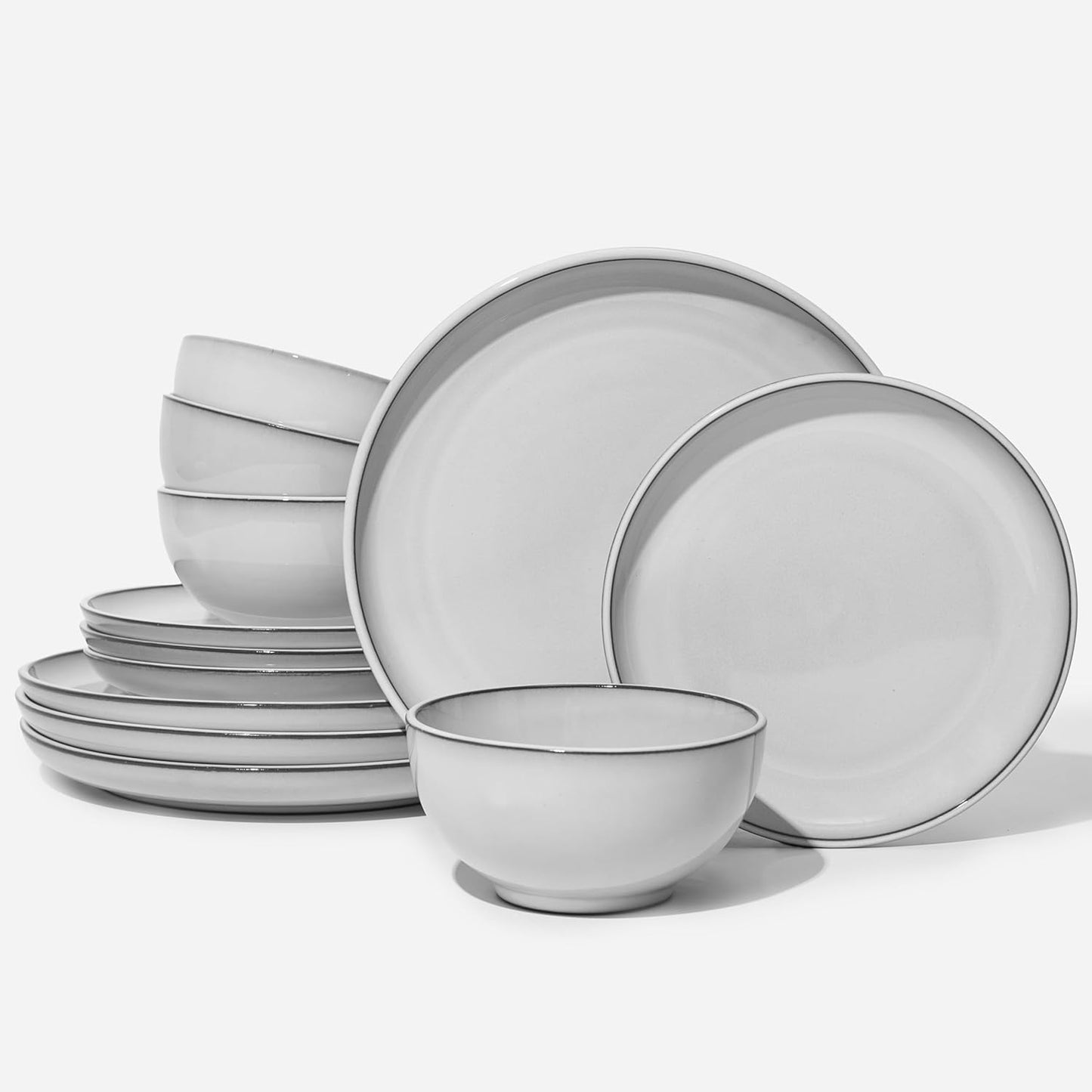 Stoneware Dinnerware Sets Service for 4, 12 Pcs Reactive Glaze Plates and Bowls Sets, Handmade Ceramic Dish Set, Highly Chip and Crack Resistant Modern Plate Set, Brown Green