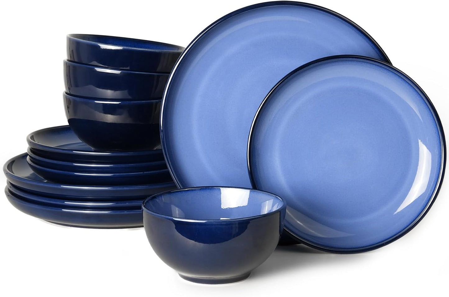 Stoneware Dinnerware Sets Service for 4, 12 Pcs Reactive Glaze Plates and Bowls Sets, Handmade Ceramic Dish Set, Highly Chip and Crack Resistant Modern Plate Set, Brown Green