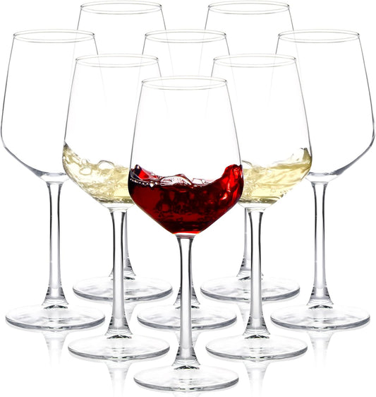 Wine Glasses Set of 8, 12Oz Clear Red/White, Long Stem Wine Glasses for Party, Wedding and Home