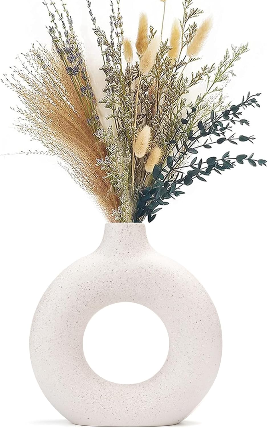 Vases for Pampas Grass,2Pc Creative Vase Modern Home Decor,Handmade Vase White Ceramic Dried Flowers Crafts Ornaments for Office Home Deco Decoration,Vase Beige