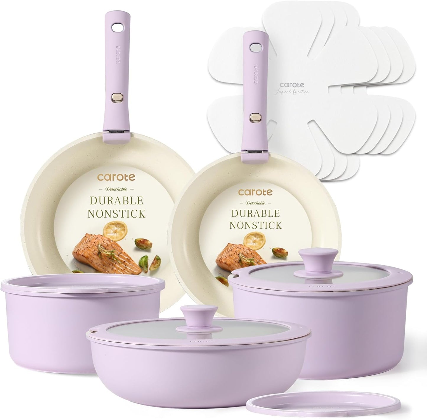 Pots and Pans Set, Nonstick Cookware Set Detachable Handle, 15Pcs Induction Kitchen Cookware Sets Non Stick with Removable Handle, RV Cookware Set, Oven Safe, Sage Green