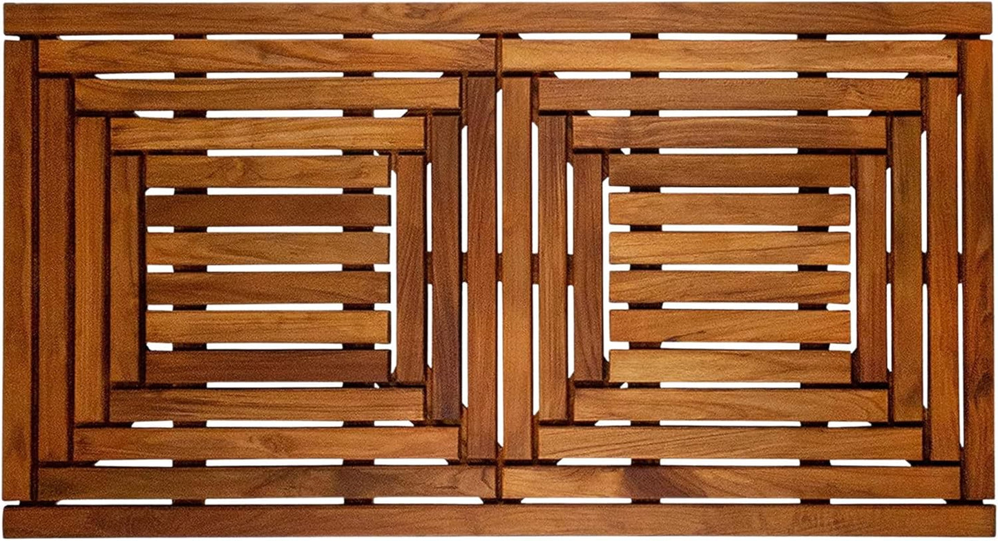 Shower, Bath and Spa Mat | Indoor + Outdoor Use | Non-Slip Wood Platform | Spa, Sauna, Pool, Hot Tub | Luxury Decor (Oiled Finish, 40" X 20")