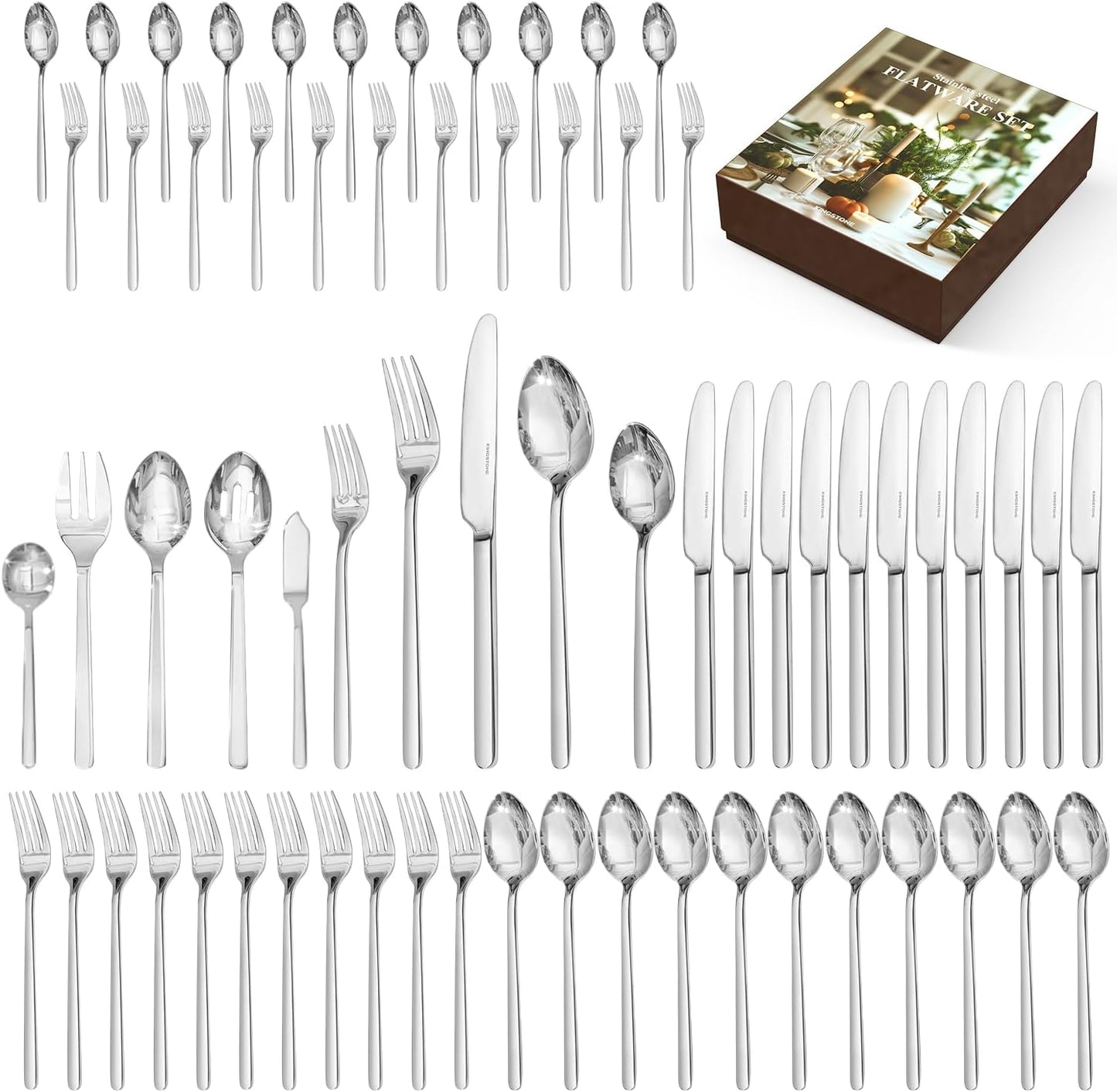 Silverware Set, 20 Piece Flatware Cutlery Set for 4, 18/10 Stainless Steel Silverware Mirror Polished Dishwasher Safe for Home, Restaurant, Wedding, Party(Silver, 20 Pieces for 4)