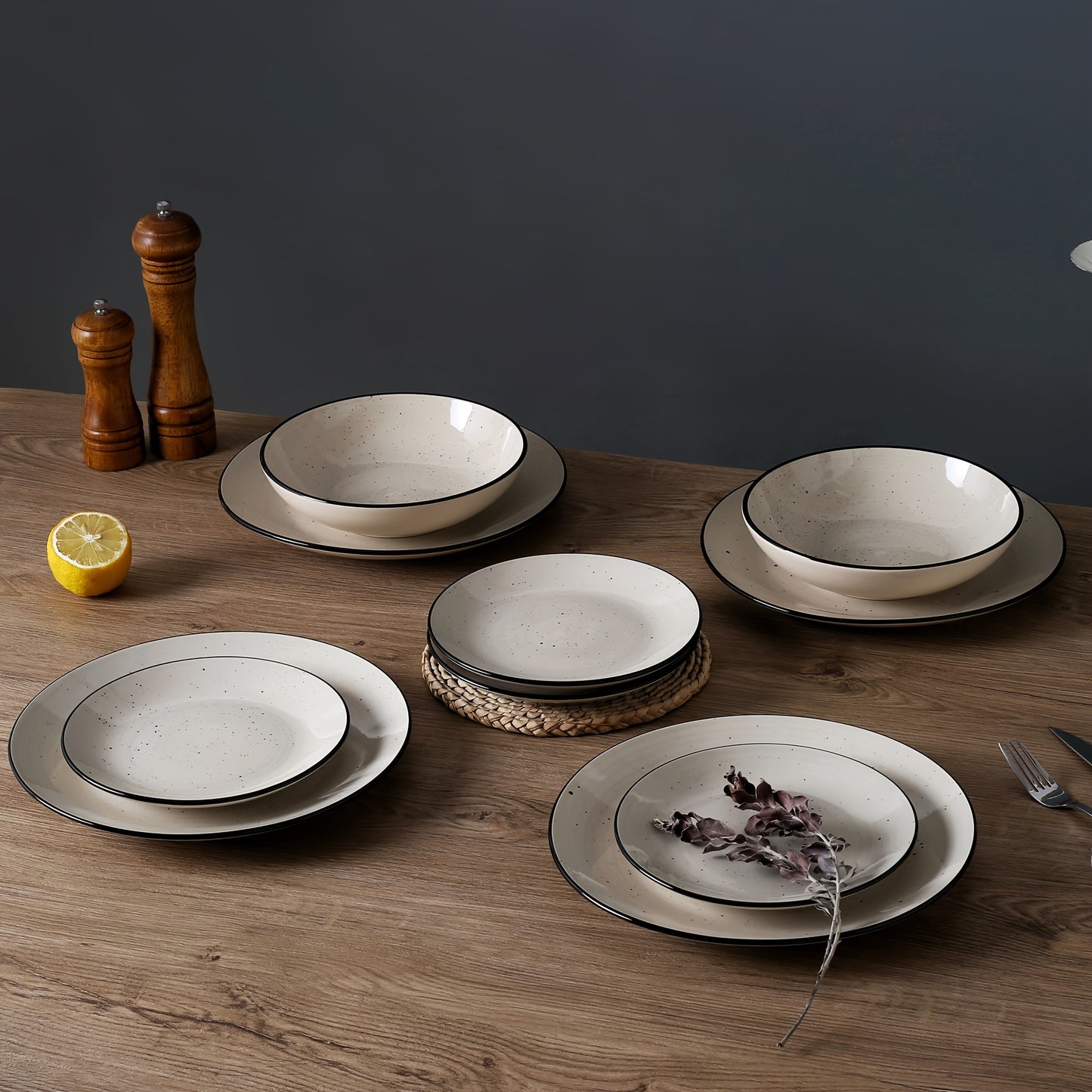 18-Piece Stoneware Dinnerware Set – Modern Round Plates &amp; Bowls
