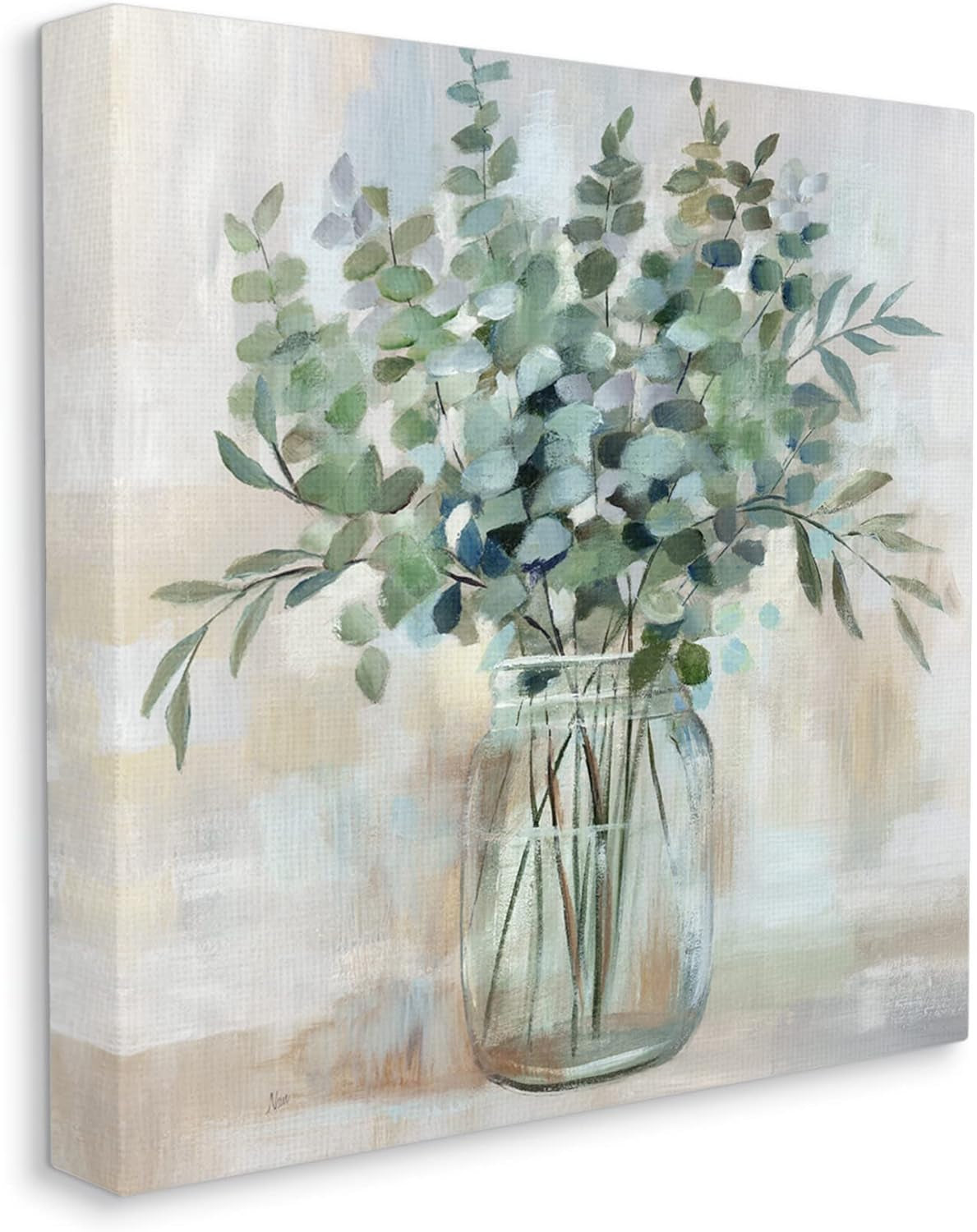 Soothing Eucalyptus Flower Herb Arrangement Rustic Jar Canvas Wall Art, Design by Nan
