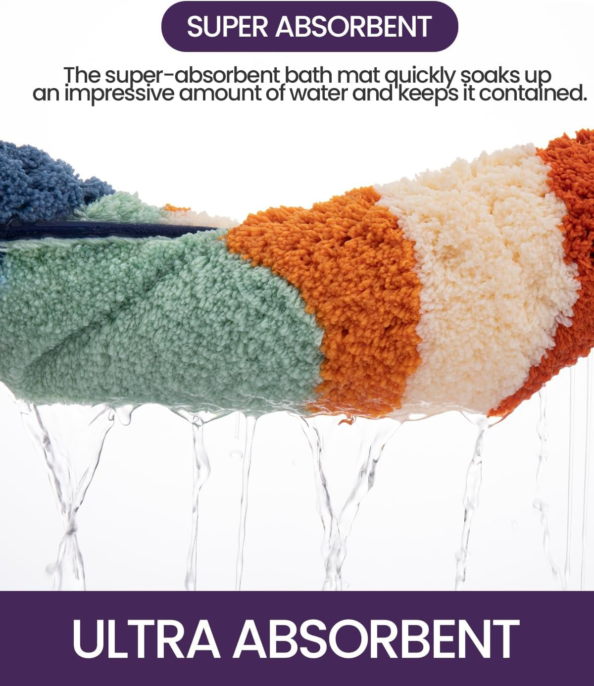 Bathroom Rug Washable, 17X30 Non Slip Bath Mat Absorbent, Soft Plush Microfiber Bathmat Quick Dry for Shower Floor, Colorful