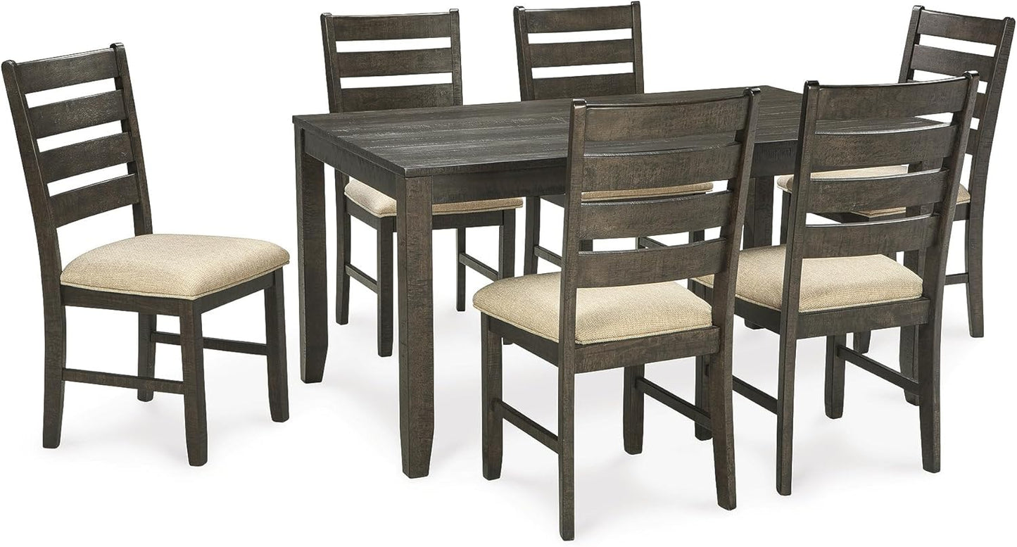 Rokane 20" Dining Room Table Set with 6 Upholstered Chairs, Brown