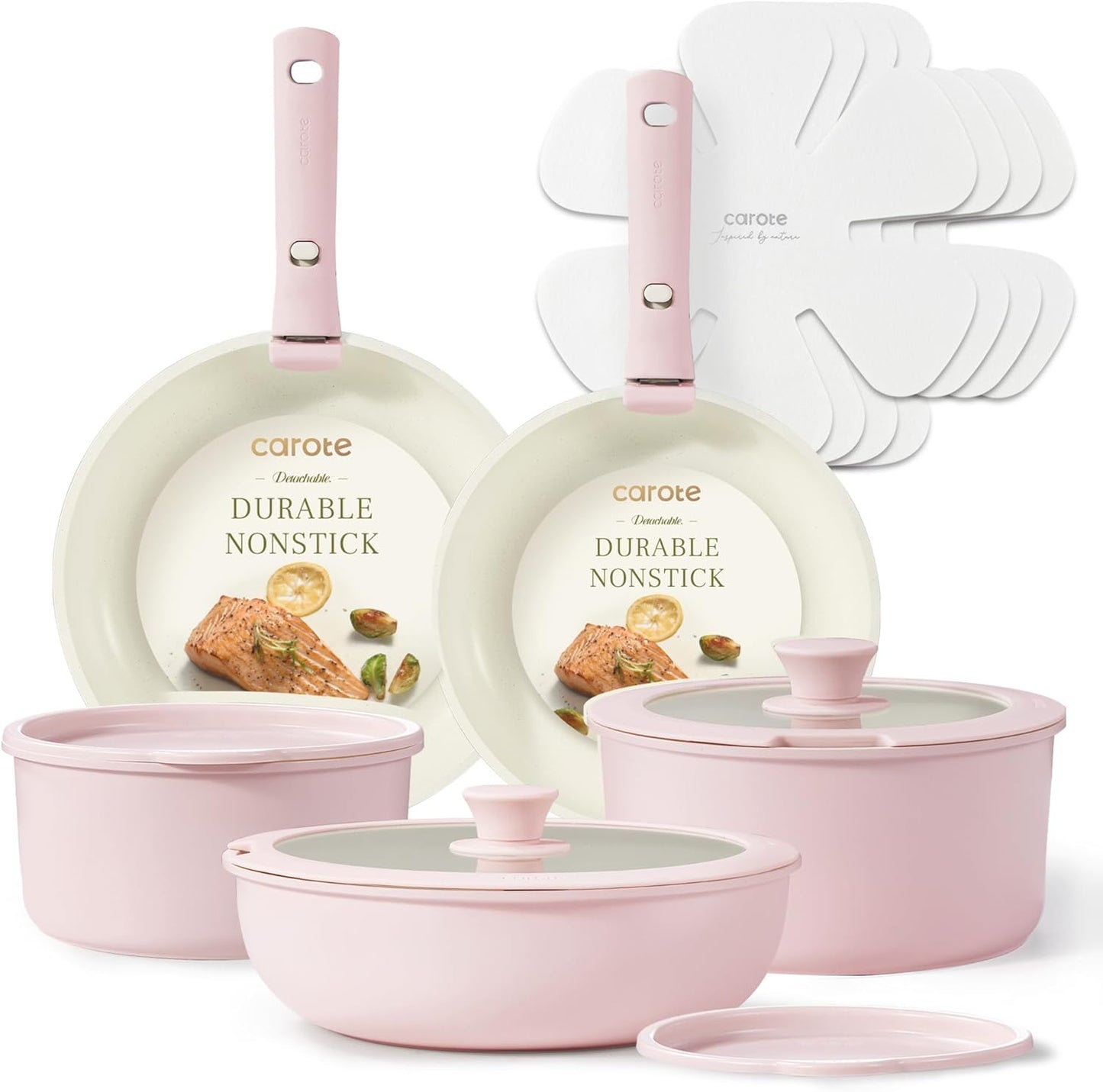 Pots and Pans Set, Nonstick Cookware Set Detachable Handle, 15Pcs Induction Kitchen Cookware Sets Non Stick with Removable Handle, RV Cookware Set, Oven Safe, Sage Green