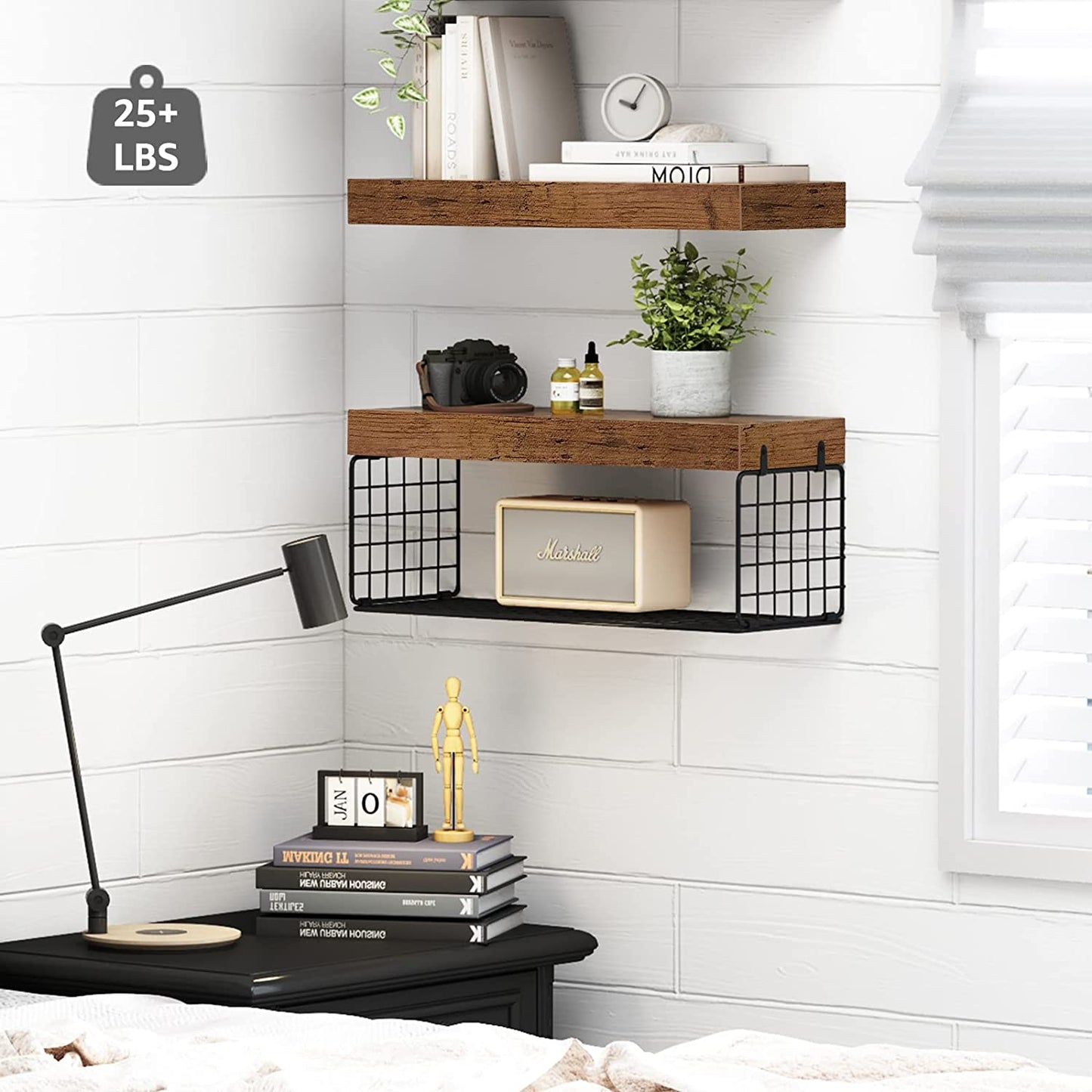 Bathroom Shelves over Toilet - Wall Mounted Floating Shelves Toilet Paper Storage Small Farmhouse Decor Shelf 16 Inch Set of 2, Rustic Brown (019-BN2)