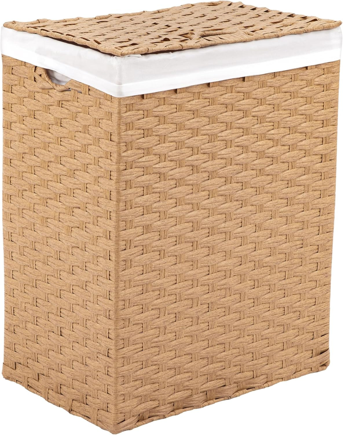 Premium Handwoven Portable Laundry Bin Basket with Carrying Handles, Household Storage for Clothes, Linens, Sheets, Mocha Brown, Oval Hamper