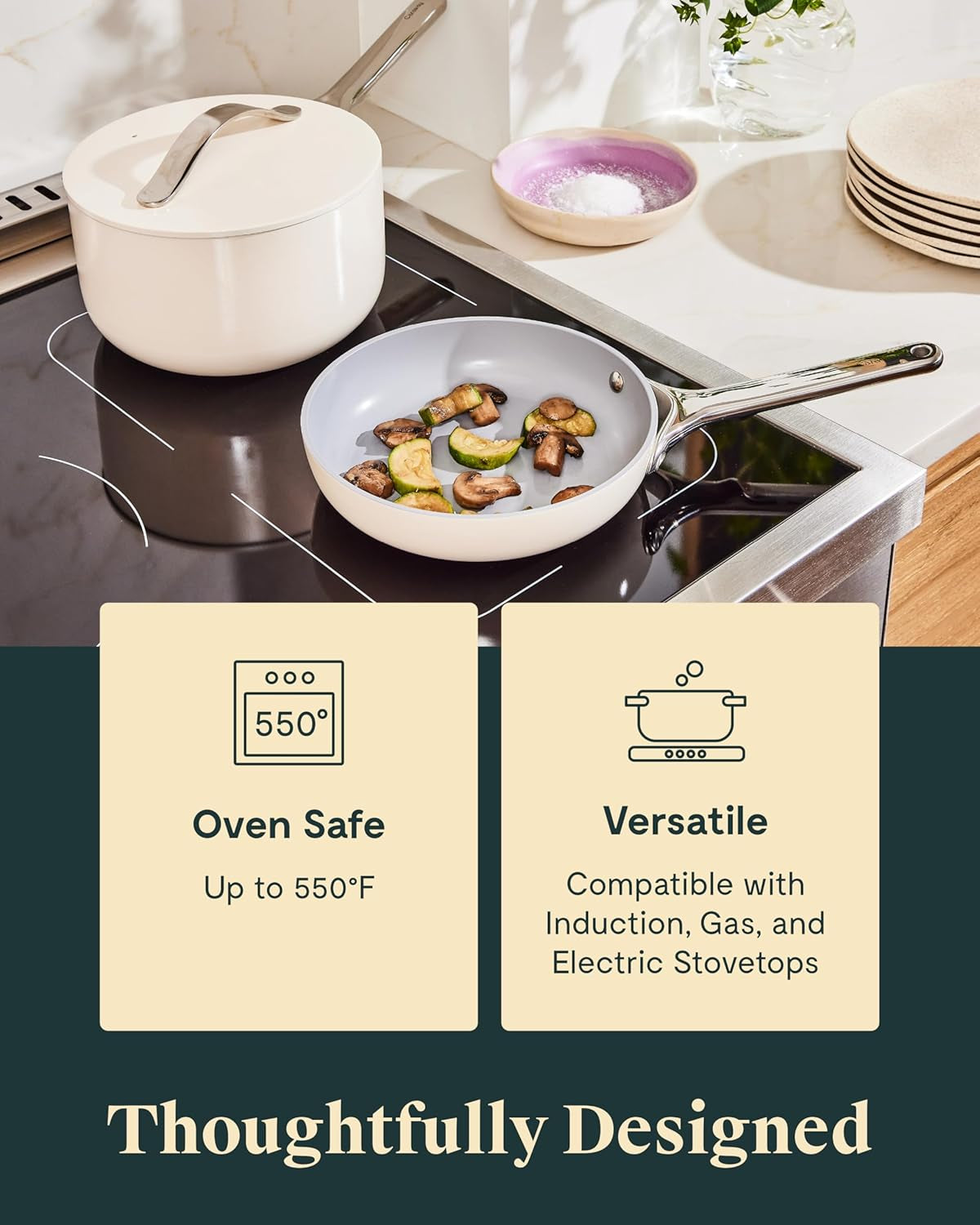 Mini Cookware Set - Non-Stick Ceramic Fry Pan (1.05 Qt, 8") & Sauce Pan (1.75 Qt) - Non Toxic, PTFE & PFOA Free - Oven Safe & Stovetop Agnostic (Gas, Electric & Induction) - Perracotta