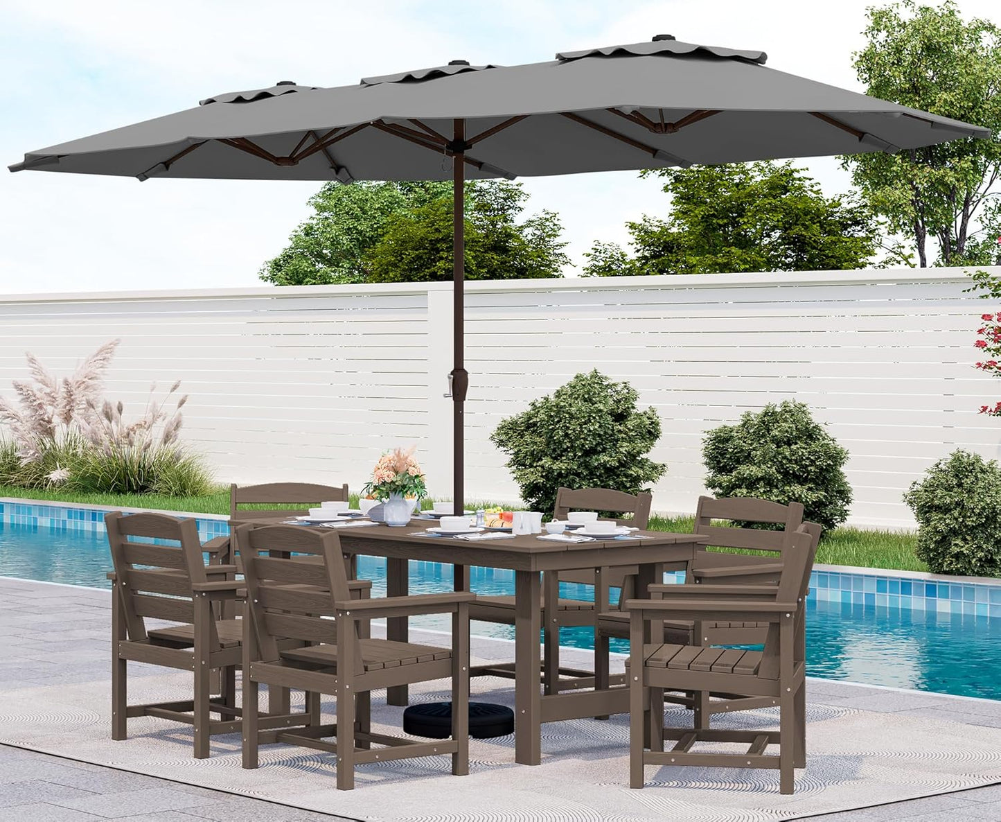 Patio Dining Table Sets 5-Piece, Outdoor HDPE Dining Furniture Set with Umbrella Hole Cut-Out Table and 4 Chairs, All Weather Dining Set for Lawn, Garden, Backyard, Poolside, Black
