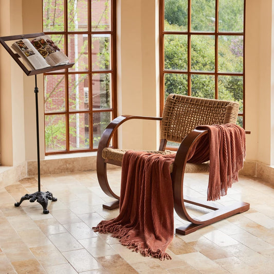 Throw Blanket for Couch, Soft Boho Bed Throw,Cozy Burnt Orange Chenille Knitted Small Spring Lightweight Throw(Rust,50 * 60")