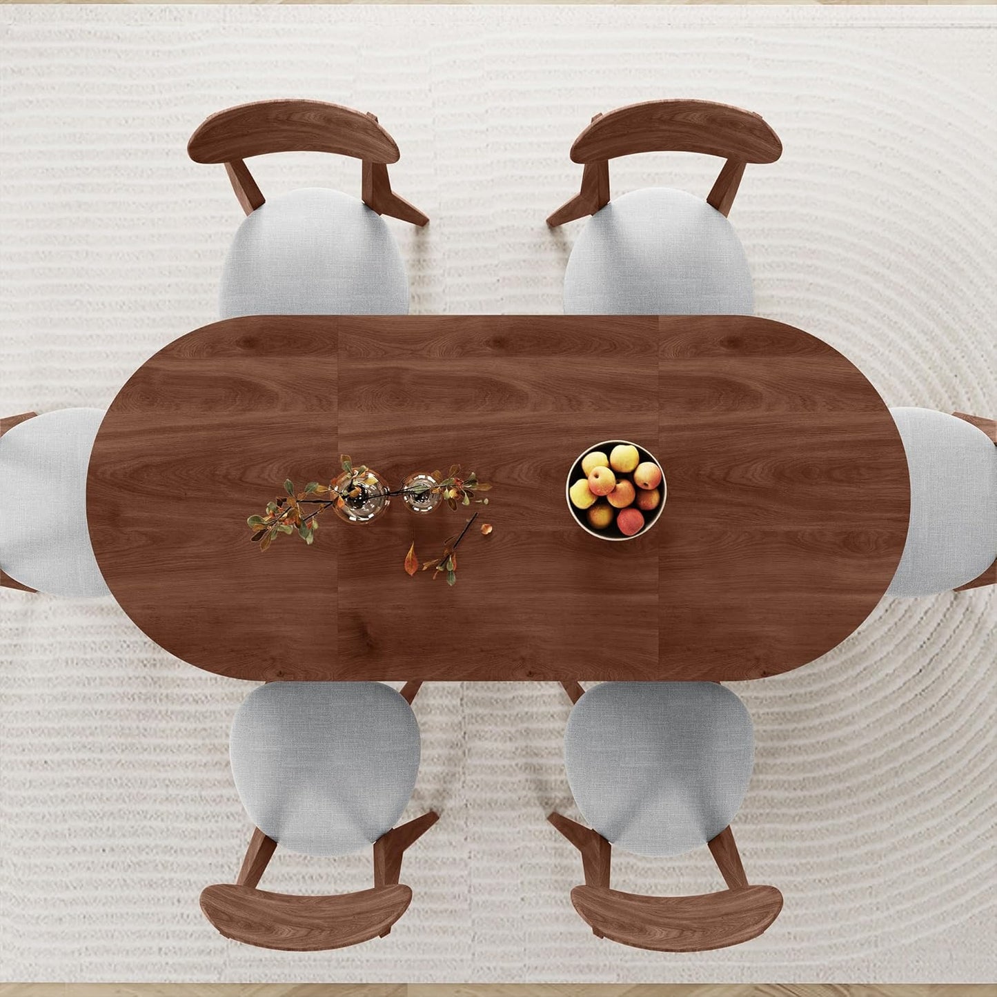 70.8 Inch Dining Table for 4-6 People, Oval Kitchen Table with Semi-Cylindrical Legs Base, Modern Farmhouse round Dinner Tables for Dining Room Kitchen Living Room (Walnut)