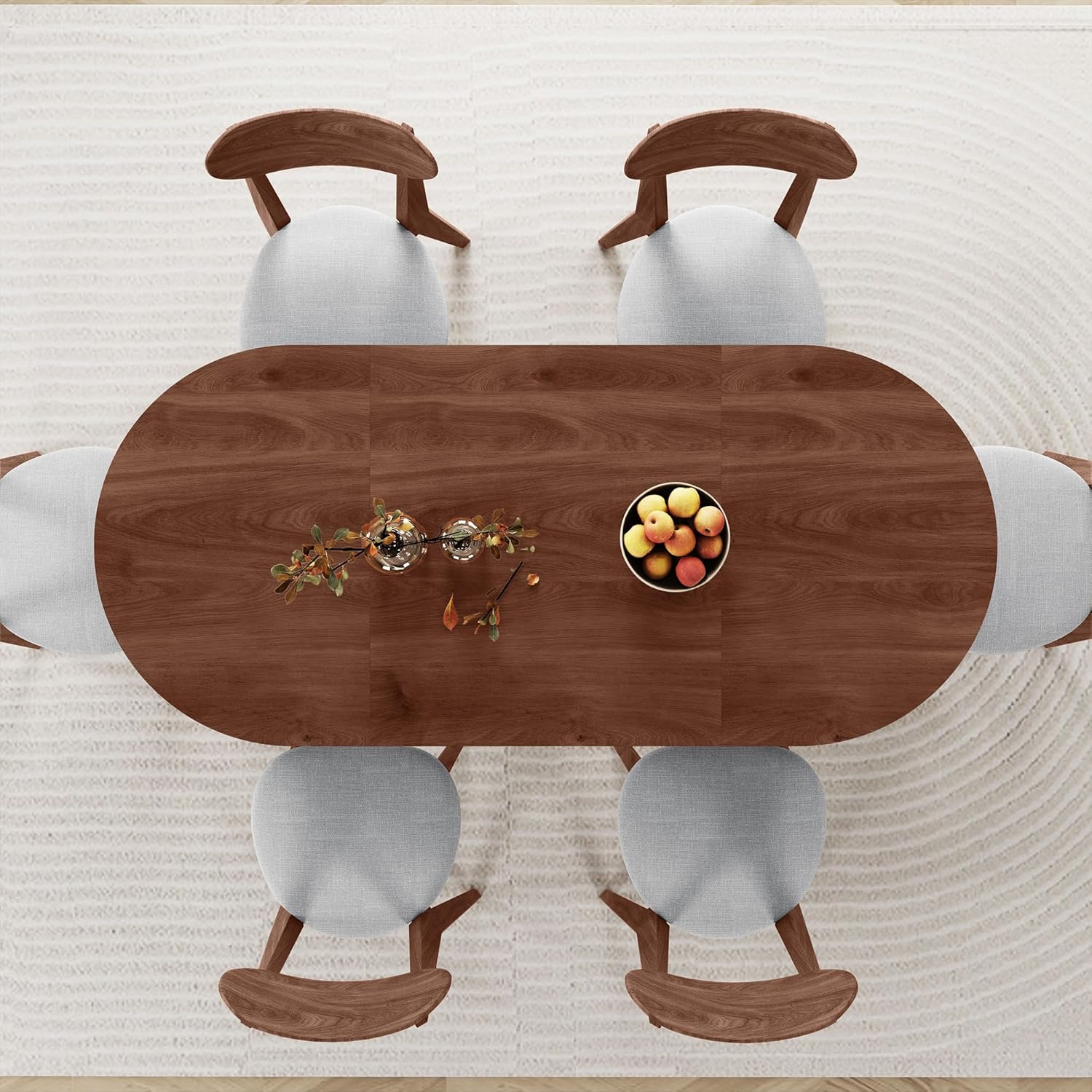 70.8 Inch Dining Table for 4-6 People, Oval Kitchen Table with Semi-Cylindrical Legs Base, Modern Farmhouse round Dinner Tables for Dining Room Kitchen Living Room (Walnut)