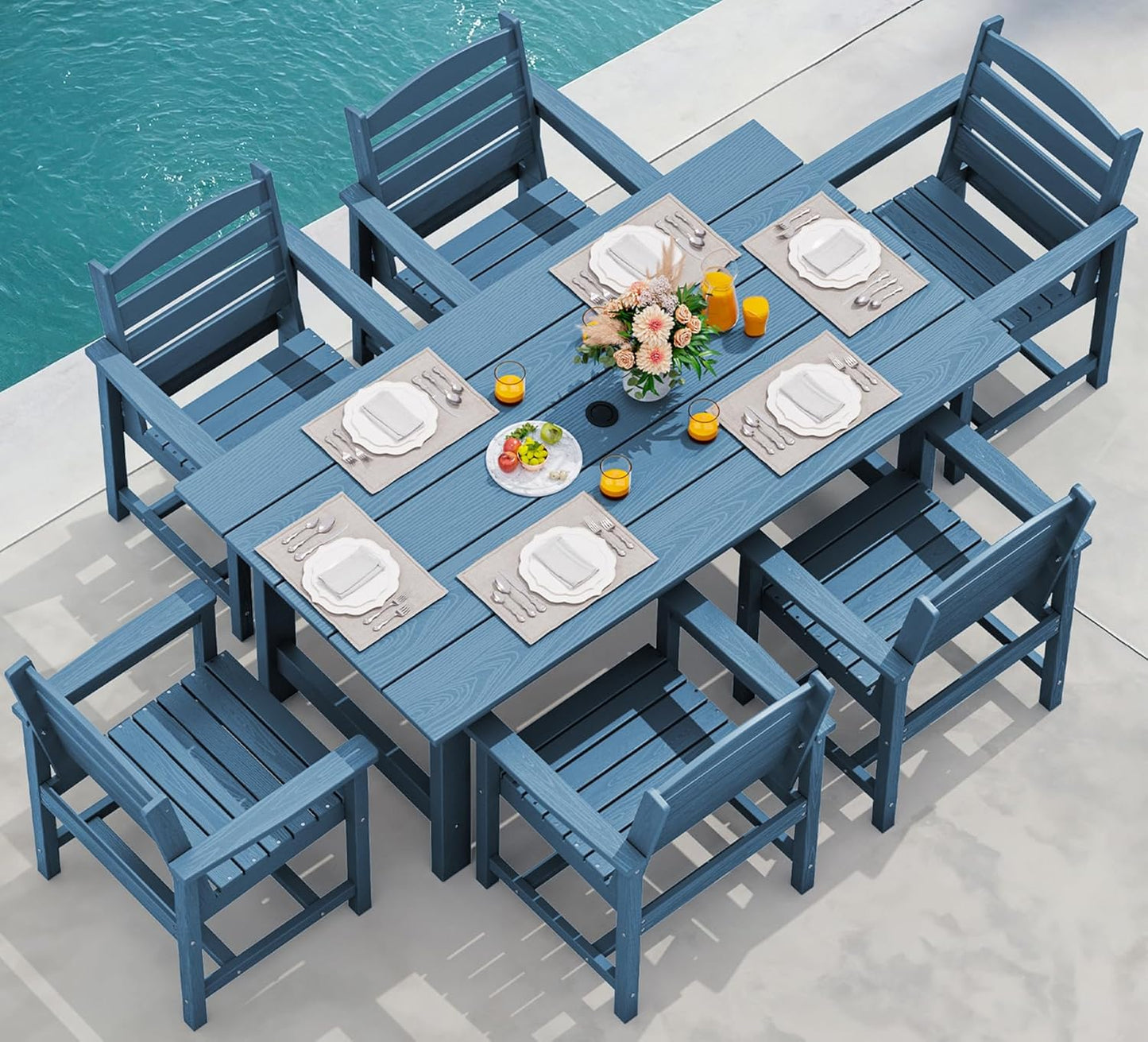 Patio Dining Table Sets 5-Piece, Outdoor HDPE Dining Furniture Set with Umbrella Hole Cut-Out Table and 4 Chairs, All Weather Dining Set for Lawn, Garden, Backyard, Poolside, Black