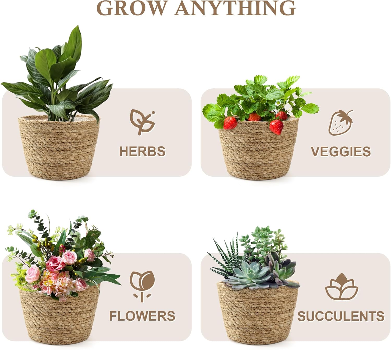 Plant Basket, 3 PCS Plant Baskets Indoor with Plastic Liner, Water Hyacinth Woven Planters Flower Basket, Planter Basket for Rustic Boho Home Farmhouse Floor Potted Pots Decor