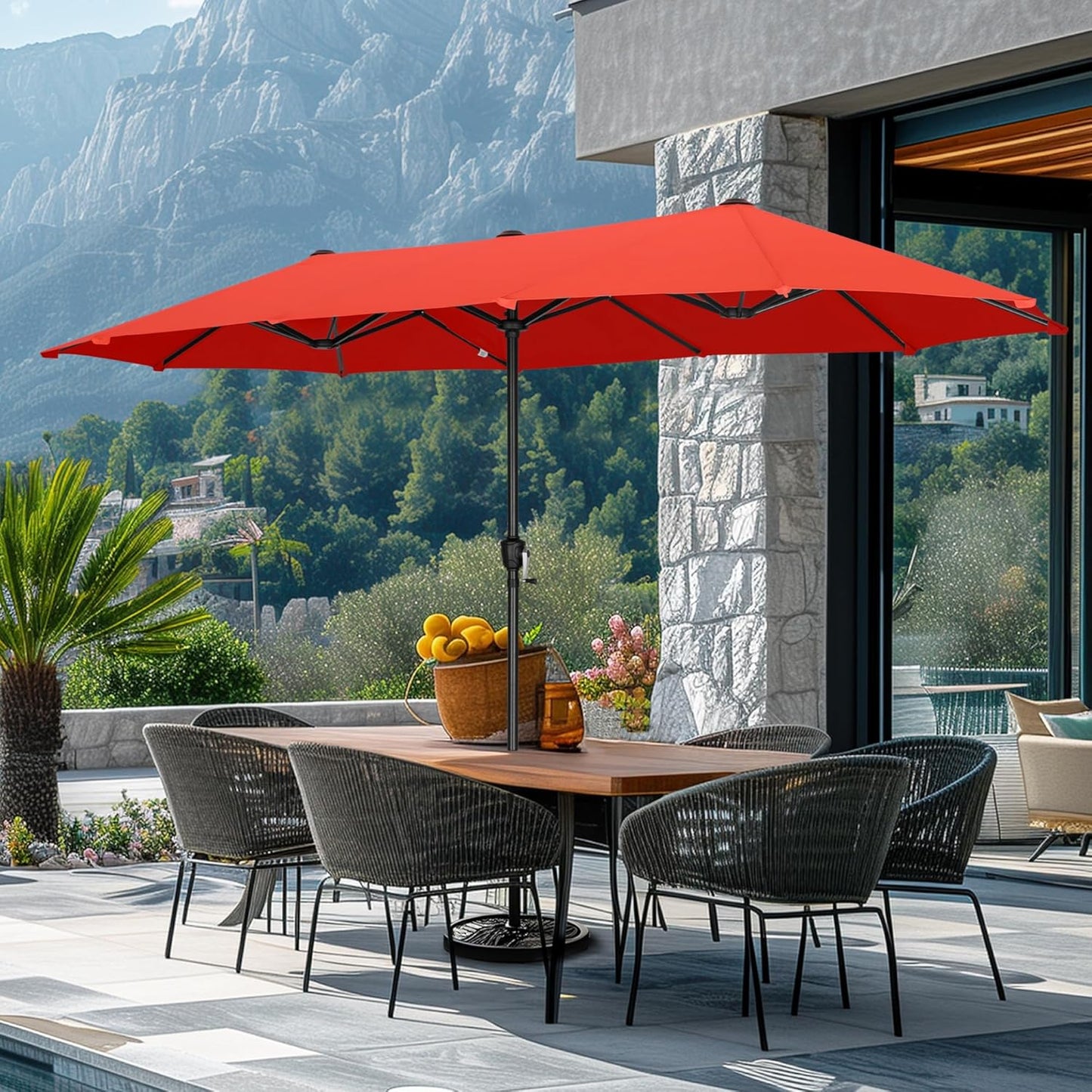 13Ft Rectangle Patio Umbrella, Double Sided Outdoor Table Umbrella with Crank & 1.5" Pole, Large Market Umbrella for Poolside Garden Deck Backyard, Navy Blue