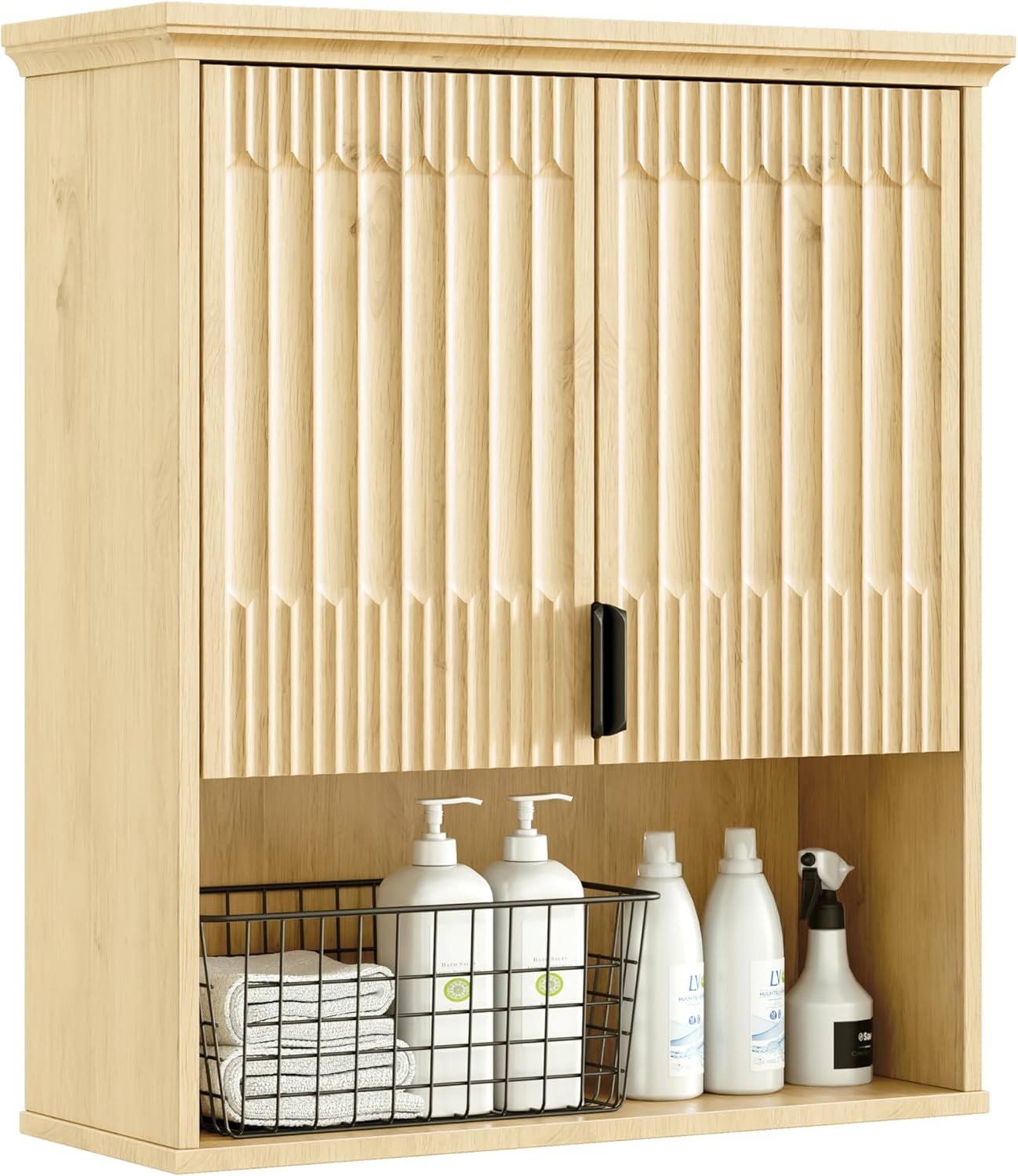 Wall Mounted Cabinet, Modern Medicine Cabinets with Fluted Doors and Adjustable Shelf over the Toilet Storage Organizer