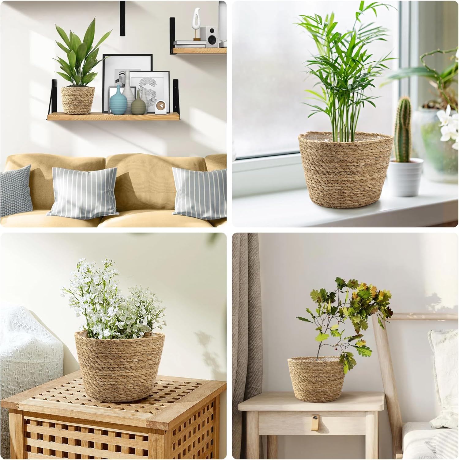Plant Basket, 3 PCS Plant Baskets Indoor with Plastic Liner, Water Hyacinth Woven Planters Flower Basket, Planter Basket for Rustic Boho Home Farmhouse Floor Potted Pots Decor