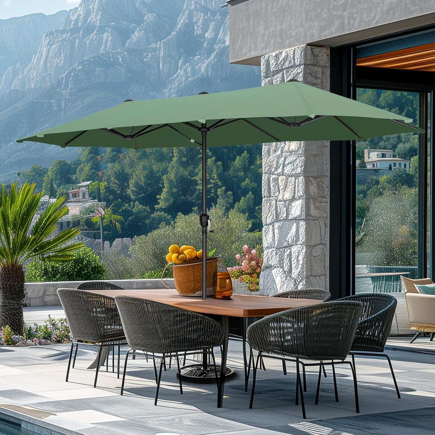 13Ft Rectangle Patio Umbrella, Double Sided Outdoor Table Umbrella with Crank & 1.5" Pole, Large Market Umbrella for Poolside Garden Deck Backyard, Navy Blue