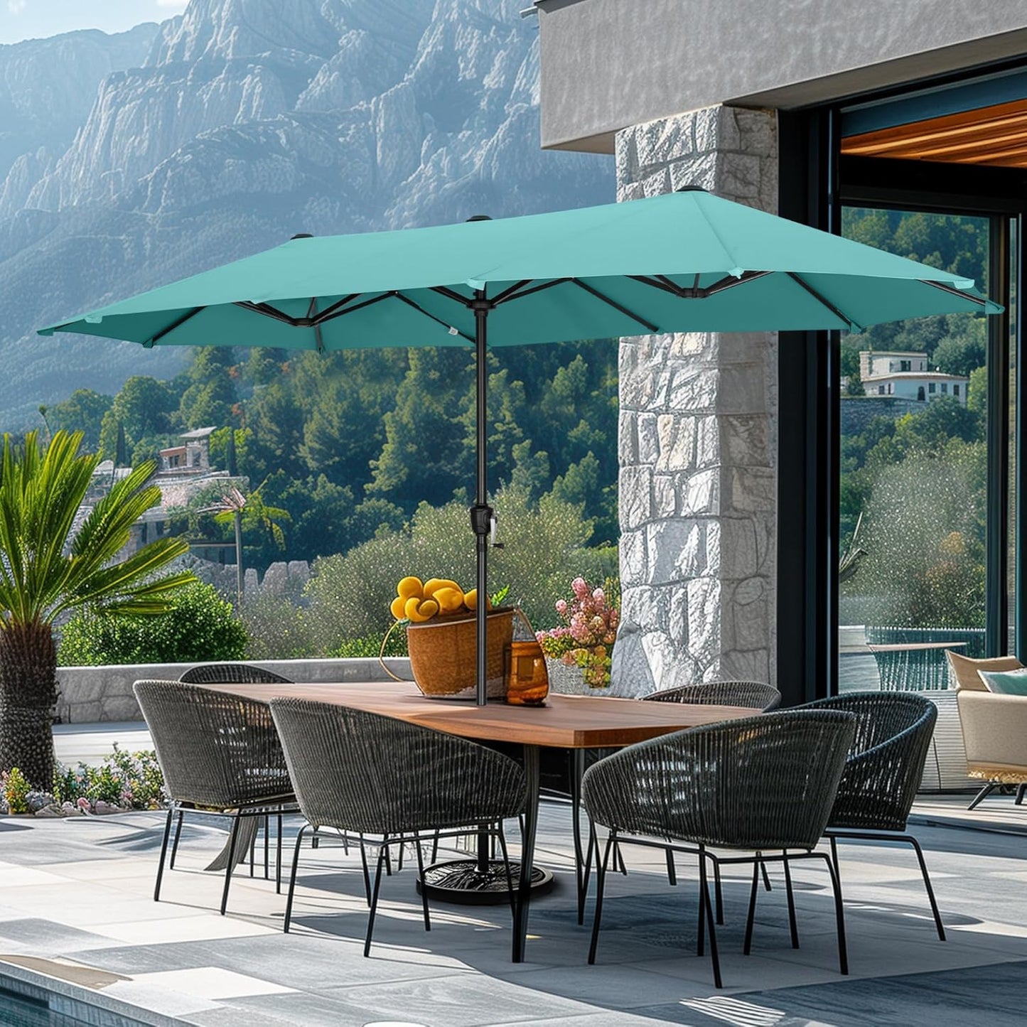 13Ft Rectangle Patio Umbrella, Double Sided Outdoor Table Umbrella with Crank & 1.5" Pole, Large Market Umbrella for Poolside Garden Deck Backyard, Navy Blue
