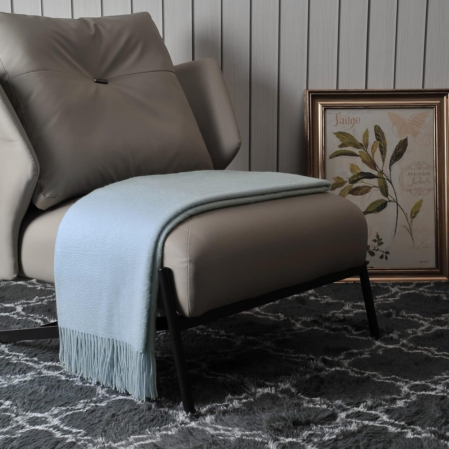 100% Pure Cashmere Throw Blanket for Sofa, Classic Design with Gift Box (Baby Blue)