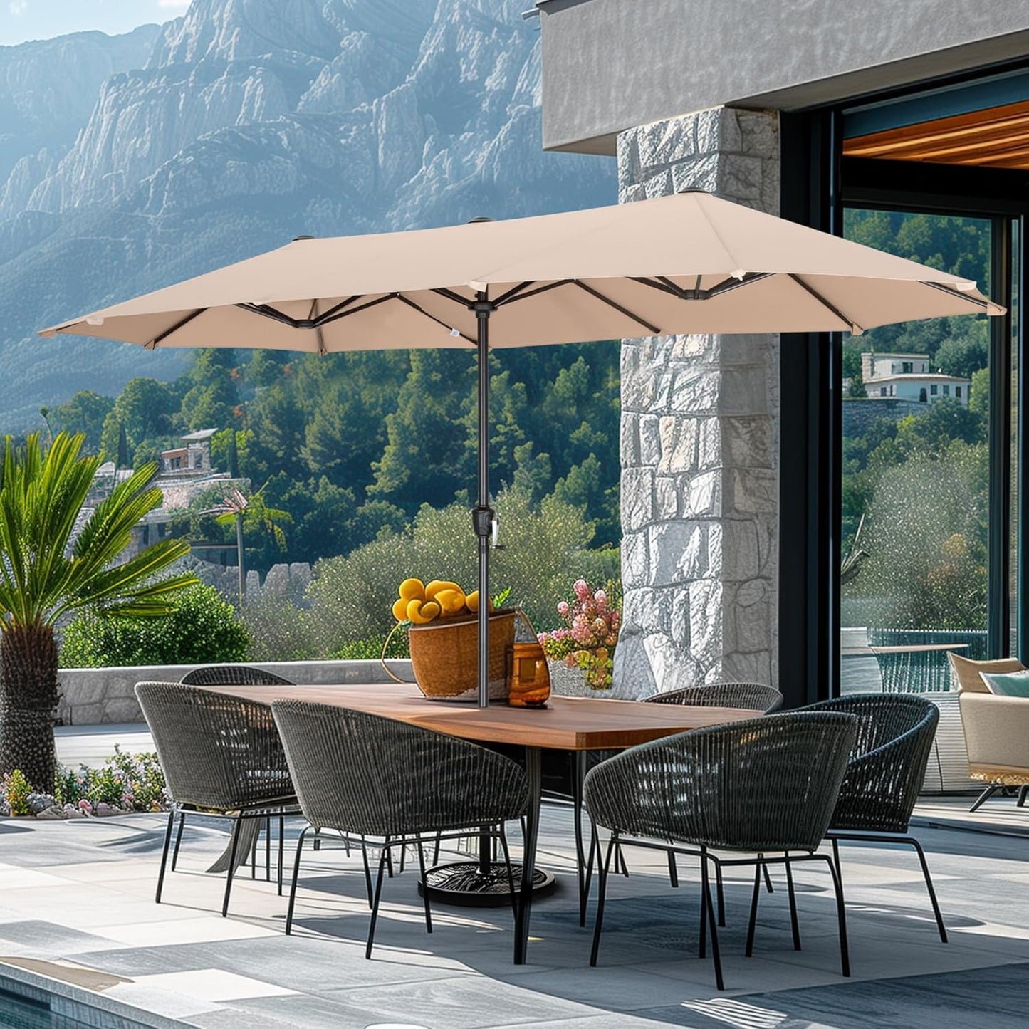 13Ft Rectangle Patio Umbrella, Double Sided Outdoor Table Umbrella with Crank & 1.5" Pole, Large Market Umbrella for Poolside Garden Deck Backyard, Navy Blue