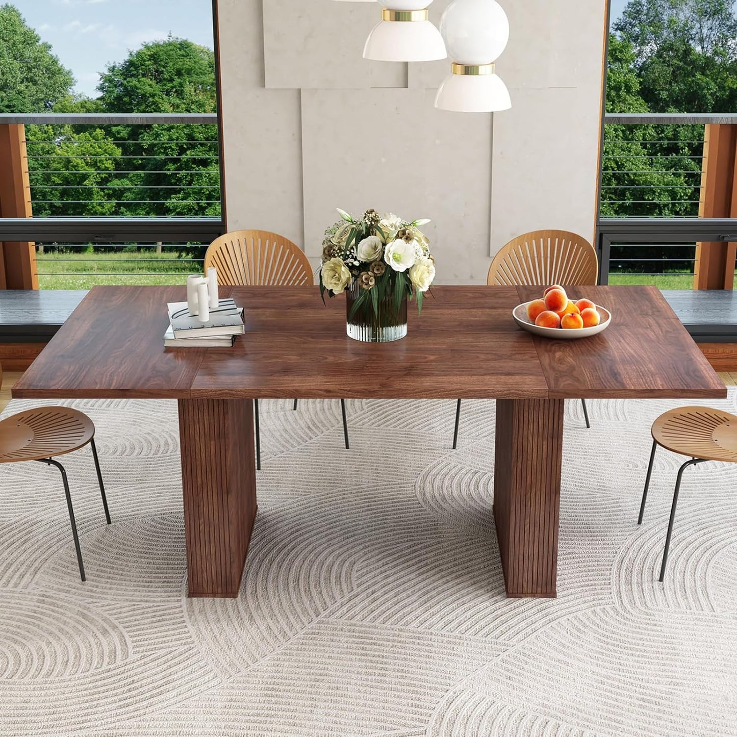 70.8 Inch Dining Table for 4-6 People, Oval Kitchen Table with Semi-Cylindrical Legs Base, Modern Farmhouse round Dinner Tables for Dining Room Kitchen Living Room (Walnut)