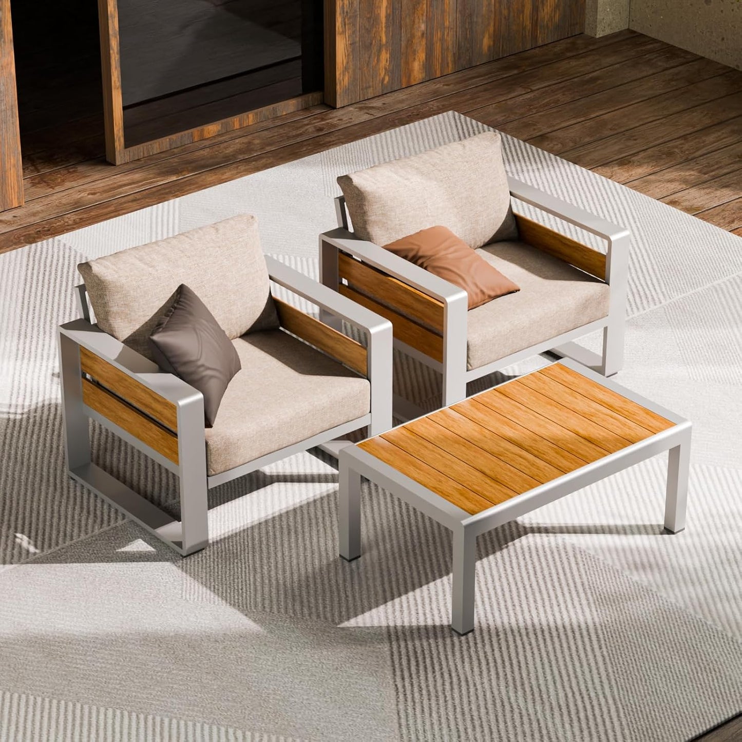 Aluminum Outdoor Patio Furniture Set, 5-Piece Metal Modern outside Sectional Conversation Lawn Furniture with Coffee Table & Washable Thick Cushions,Seating Sofa for Garden/Backyard/Porch Grey