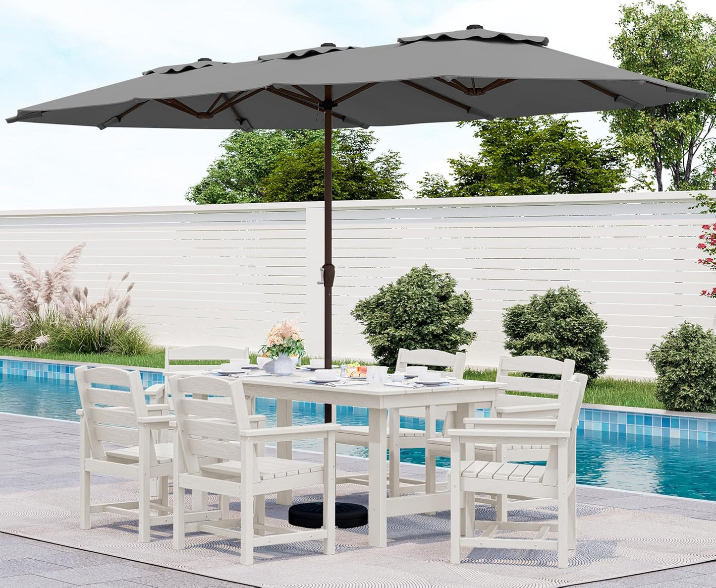 Patio Dining Table Sets 5-Piece, Outdoor HDPE Dining Furniture Set with Umbrella Hole Cut-Out Table and 4 Chairs, All Weather Dining Set for Lawn, Garden, Backyard, Poolside, Black
