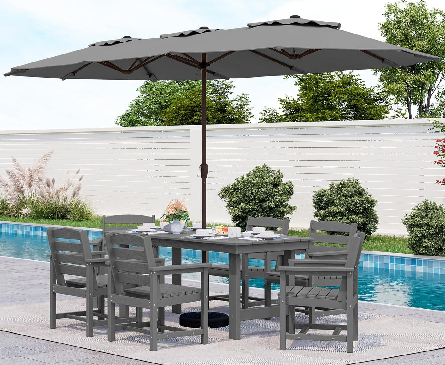 Patio Dining Table Sets 5-Piece, Outdoor HDPE Dining Furniture Set with Umbrella Hole Cut-Out Table and 4 Chairs, All Weather Dining Set for Lawn, Garden, Backyard, Poolside, Black