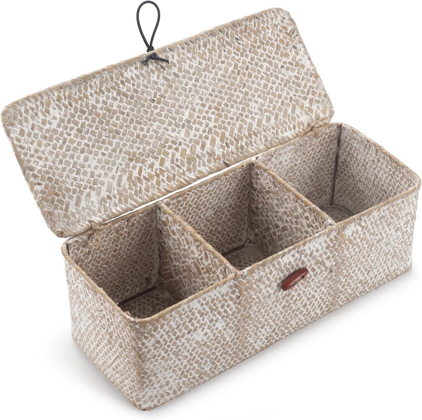 Seagrass Storage Basket 3 Sections Woven Shelf Baskets with Compartment (Natural, 14.6Inch X 4.7Inch X 3.1Inch)