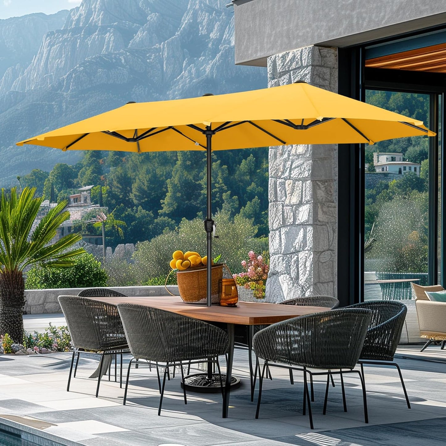 13Ft Rectangle Patio Umbrella, Double Sided Outdoor Table Umbrella with Crank & 1.5" Pole, Large Market Umbrella for Poolside Garden Deck Backyard, Navy Blue