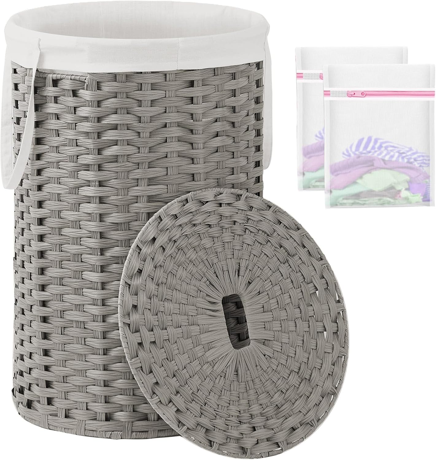 Laundry Hamper with Lid Laundry Basket with Lid 19.0 Gal (72 L) round Wicker Laundry Basket Handwoven Rattan Hamper Removable Bag 2 Mesh Bags Handles for Living Room Bathroom Natural