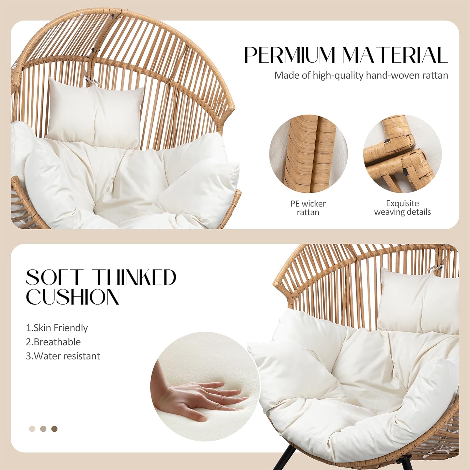 Outdoor Egg Rocker Chair with Cushion – Patio, Balcony & Living Room Use