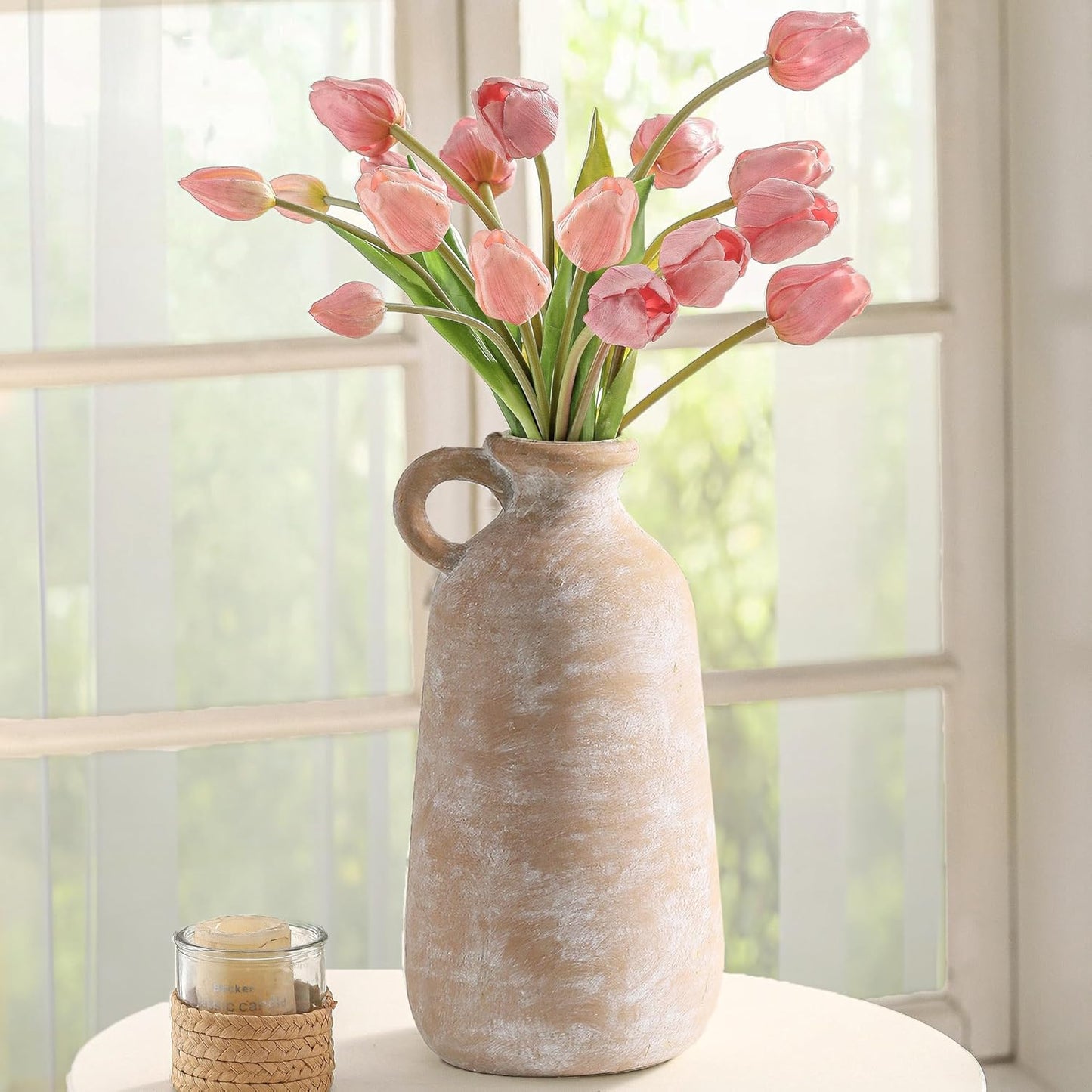Ceramic Rustic Vase, 12.8" Large Flower Vases Home Decor for Pampas Farmhouse Decorative Pottery Clay Vase for Mantel Entryway Table Living Room Kitchen Bathroom Bedroom