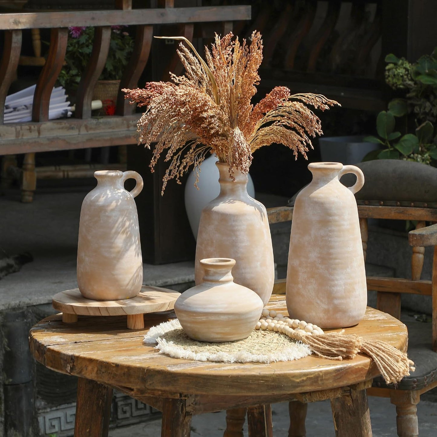 Ceramic Rustic Vase, 12.8" Large Flower Vases Home Decor for Pampas Farmhouse Decorative Pottery Clay Vase for Mantel Entryway Table Living Room Kitchen Bathroom Bedroom
