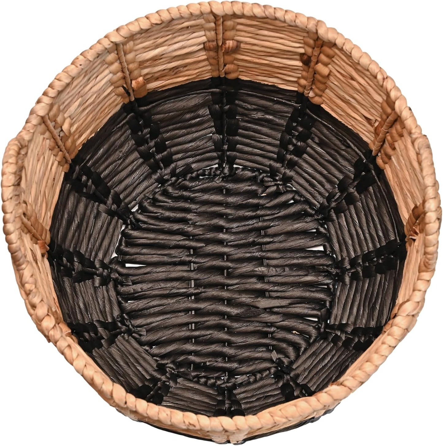 BSK1003D Laurel 19.49" Bohemian Handwoven Abaca Hamper Basket with Handles, Seagrass Container for Decoration in Bedroom, Living Room, Laundry Room, Entryway, Natural, Natural/Black