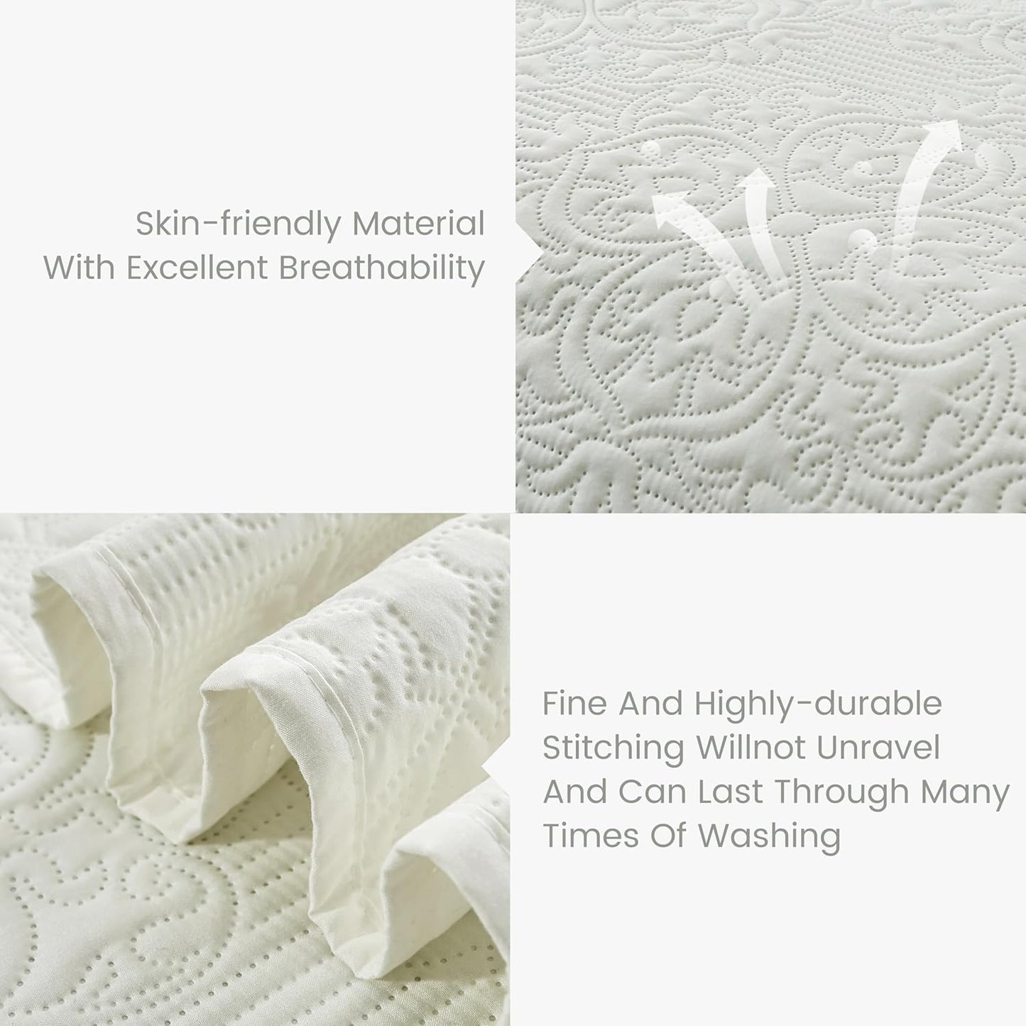 Bed Quilt Bedspread Coverlet - Reversible, Lightweight - Queen Size, Ivory