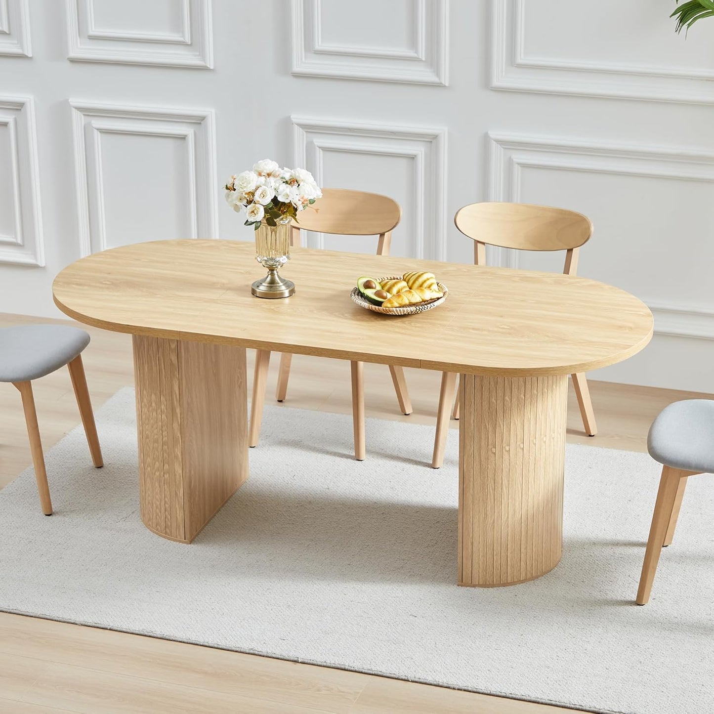 70.8 Inch Dining Table for 4-6 People, Oval Kitchen Table with Semi-Cylindrical Legs Base, Modern Farmhouse round Dinner Tables for Dining Room Kitchen Living Room (Walnut)