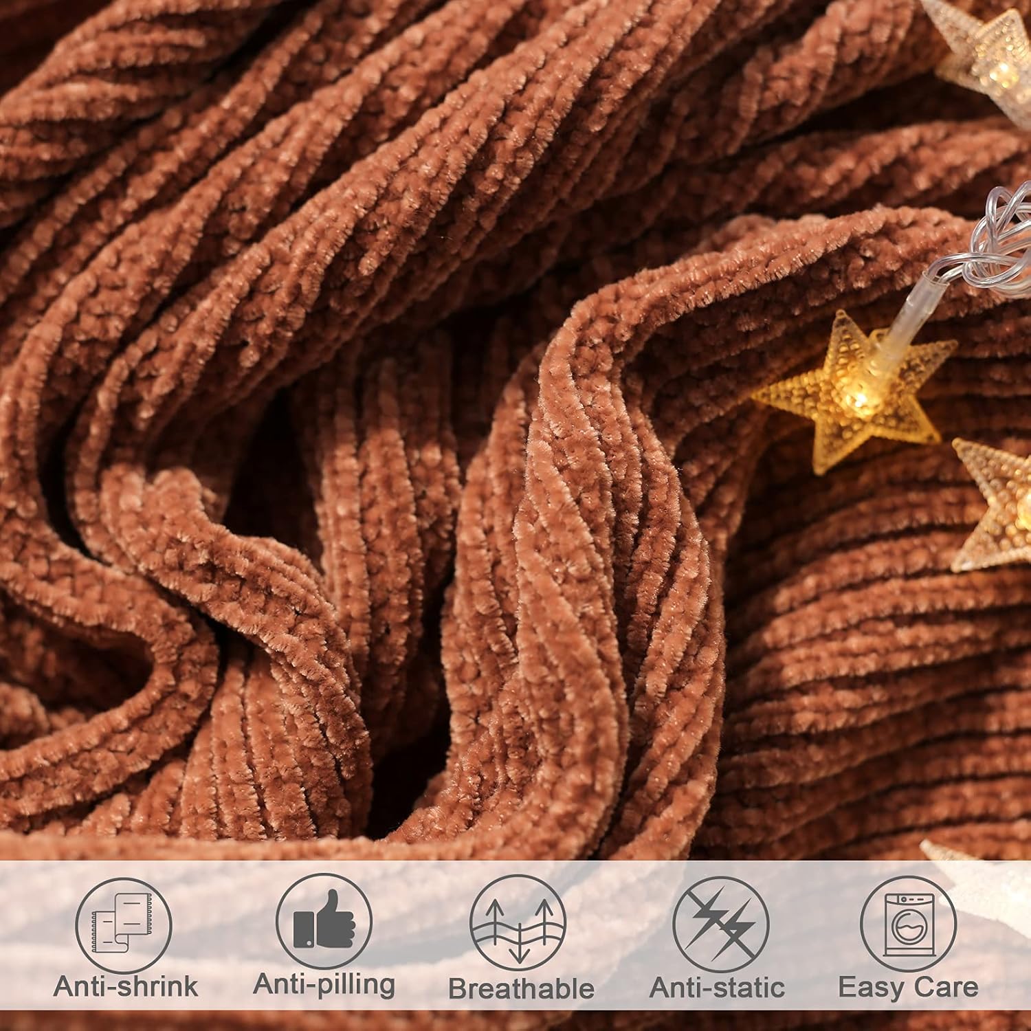 Throw Blanket for Couch, Soft Boho Bed Throw,Cozy Burnt Orange Chenille Knitted Small Spring Lightweight Throw(Rust,50 * 60")