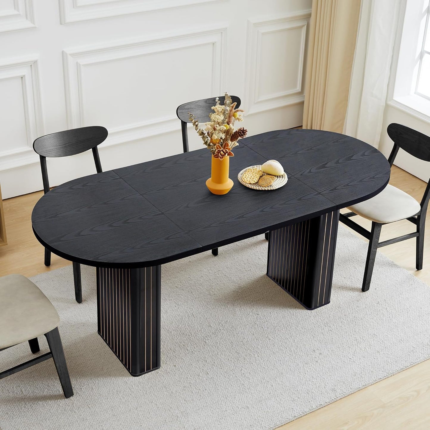 70.8 Inch Dining Table for 4-6 People, Oval Kitchen Table with Semi-Cylindrical Legs Base, Modern Farmhouse round Dinner Tables for Dining Room Kitchen Living Room (Walnut)